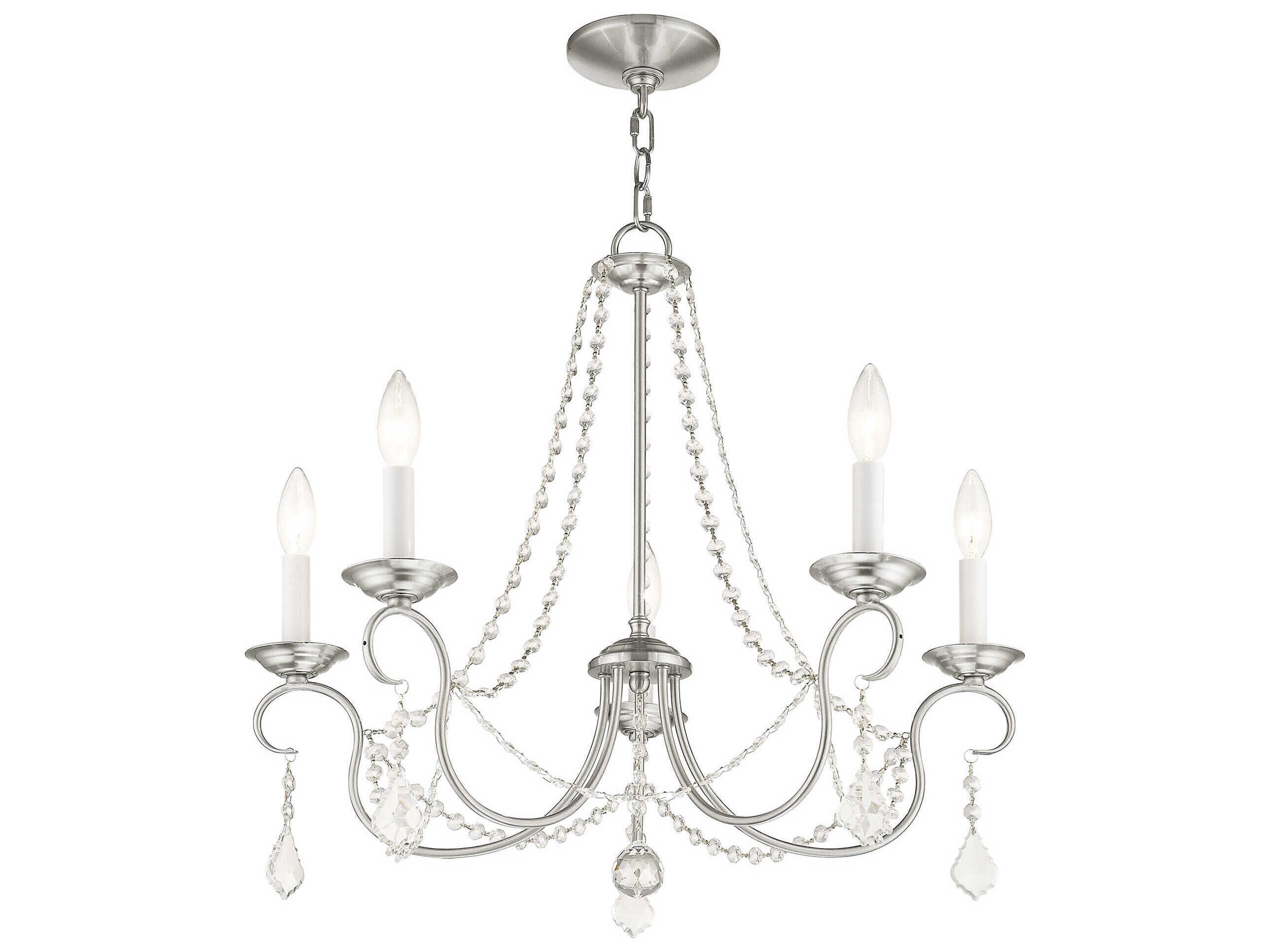 Livex Lighting Pennington 5-Light Brushed Nickel Crystal Candelabra Chandelier
