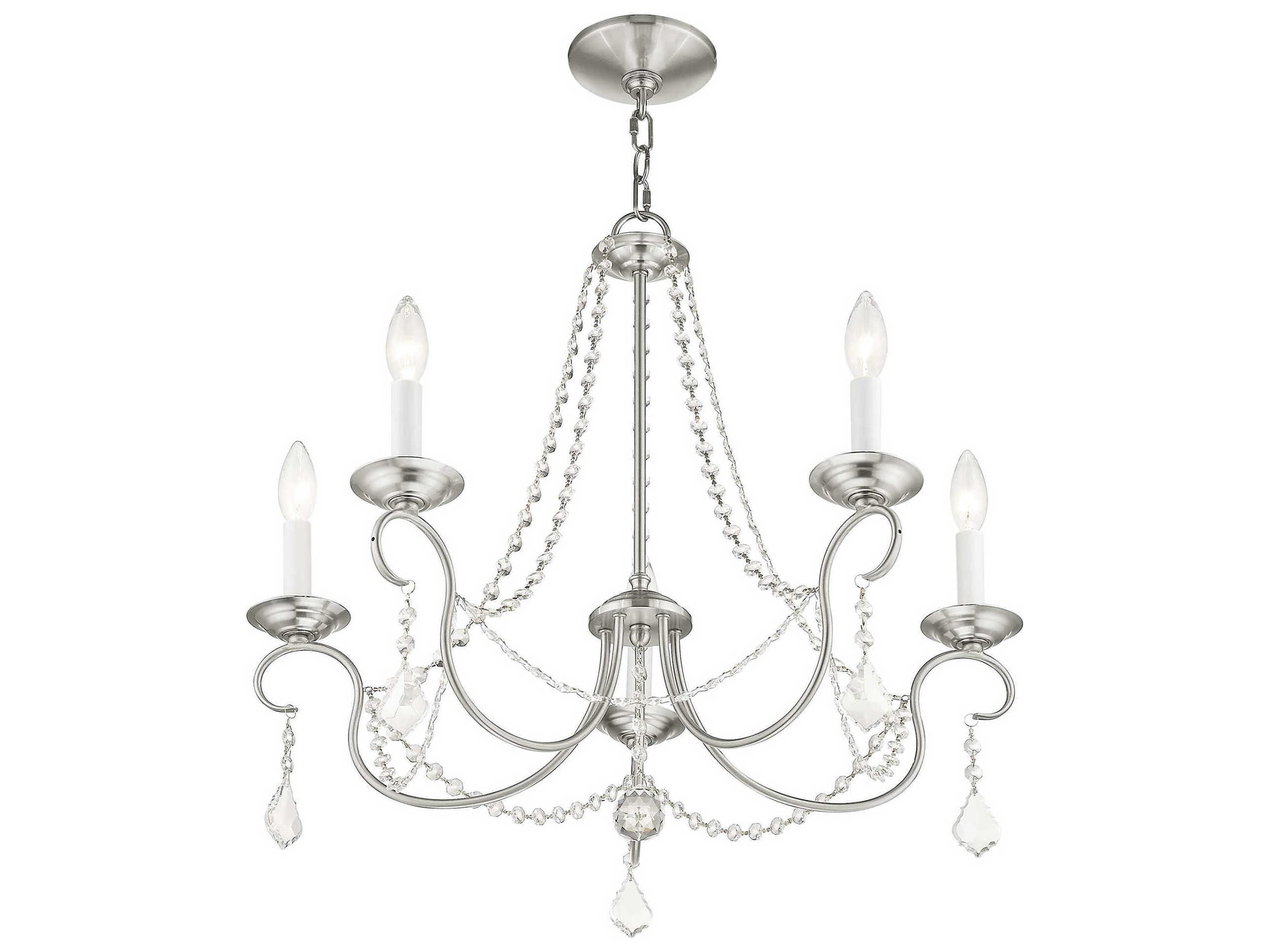 Livex Lighting Pennington 5-Light Brushed Nickel Crystal Candelabra Chandelier
