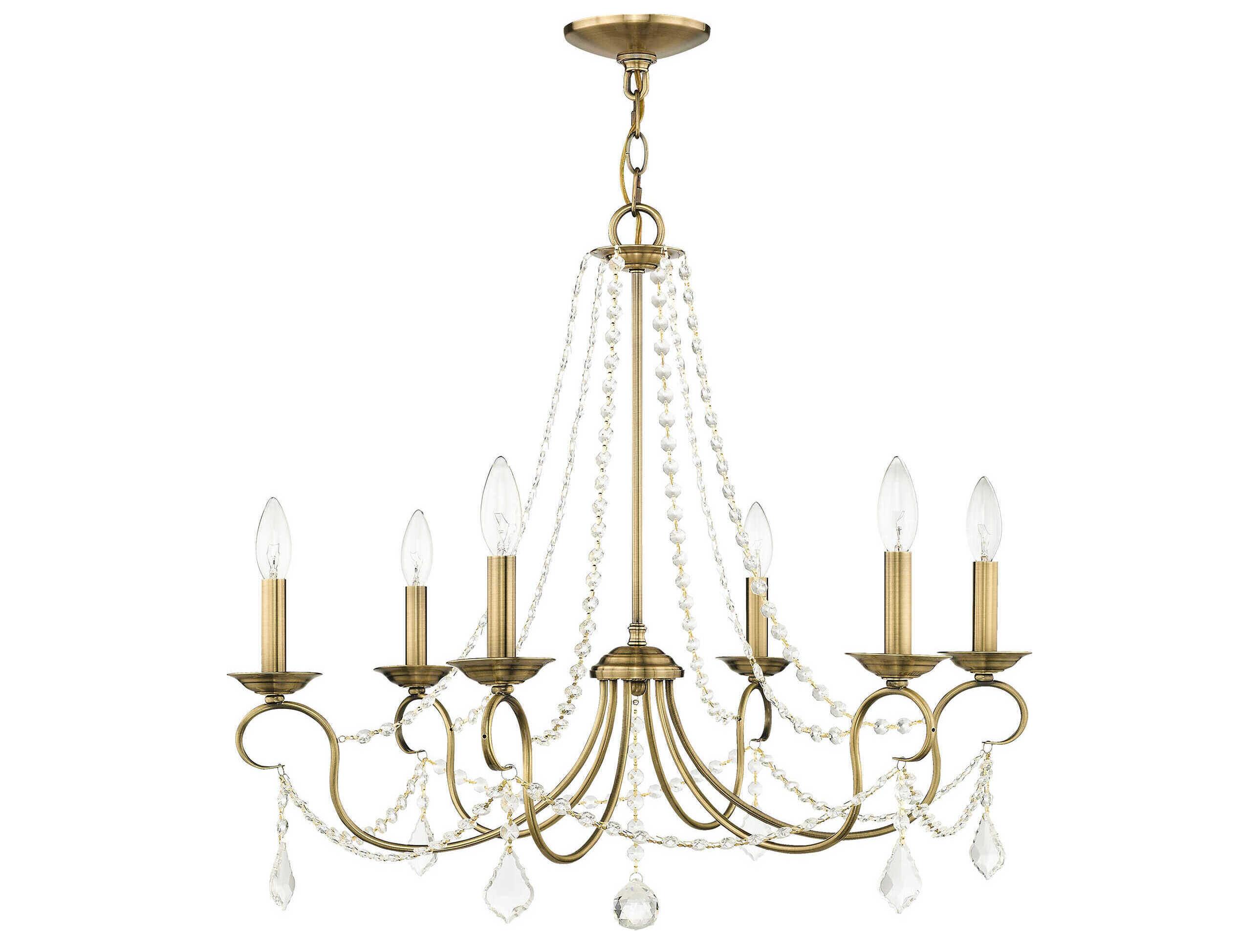Livex Lighting Pennington 6-Light Antique Brass Crystal Candelabra Chandelier