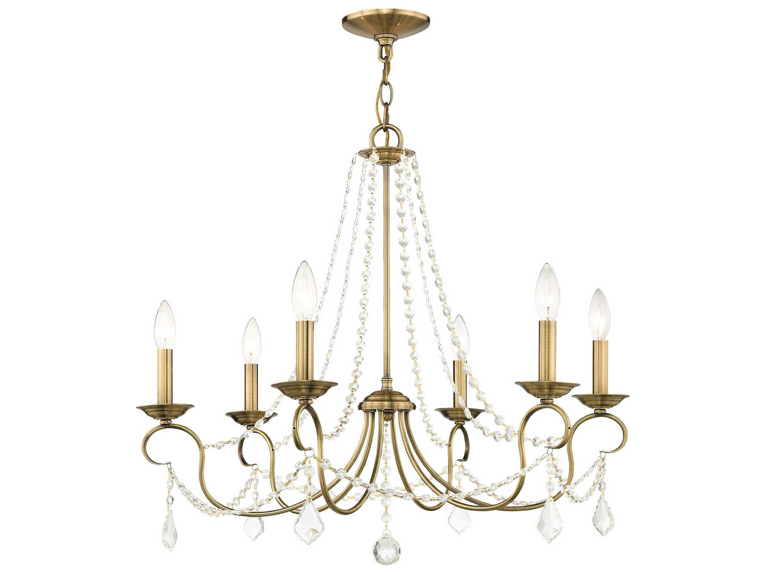 Livex Lighting Pennington 6-Light Antique Brass Crystal Candelabra Chandelier