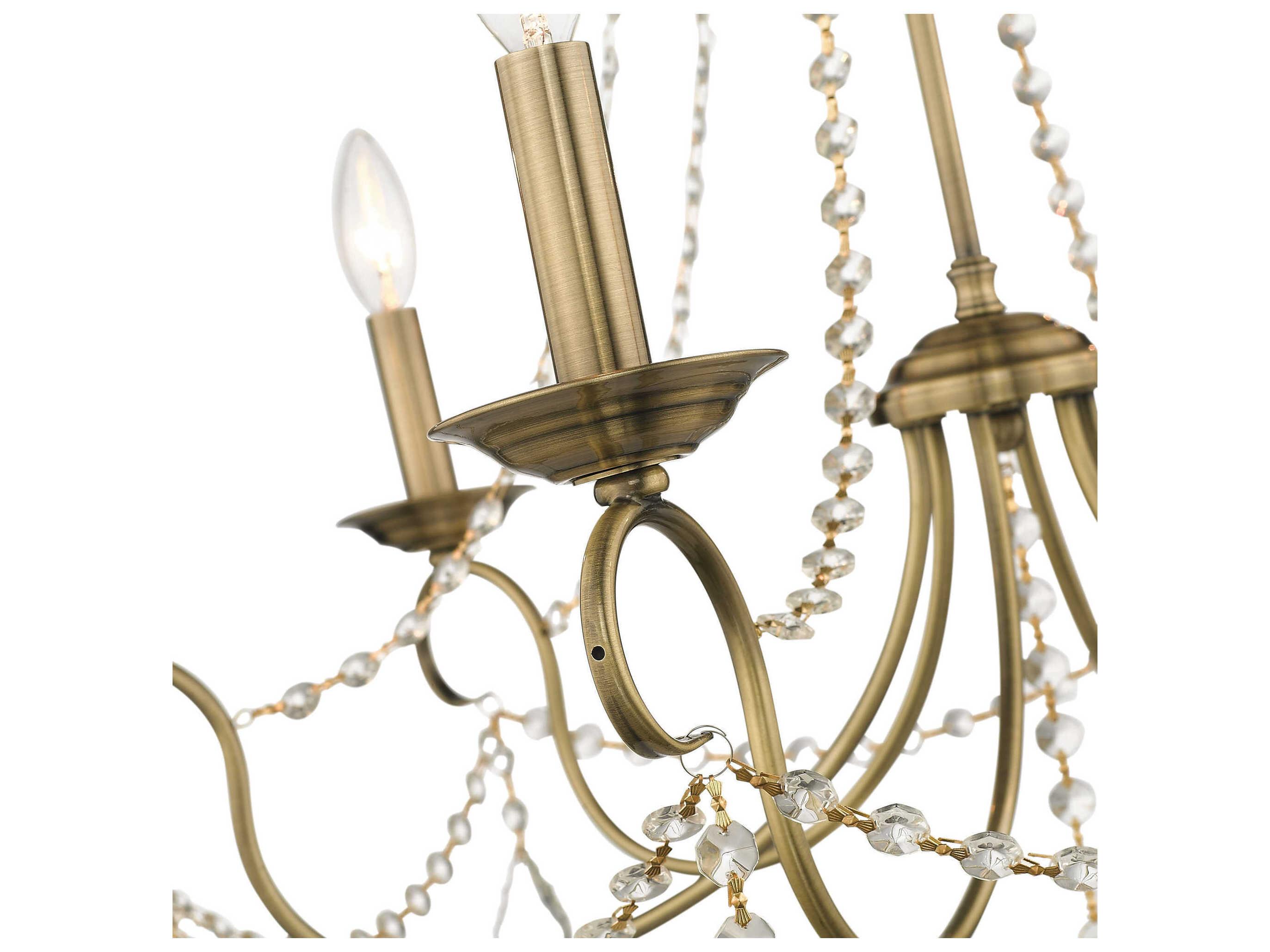 Livex Lighting Pennington 6-Light Antique Brass Crystal Candelabra Chandelier