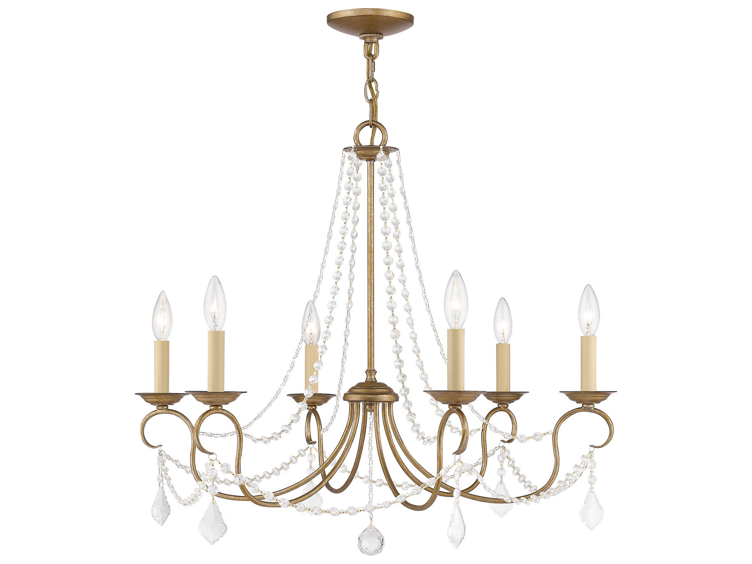 Livex Lighting Pennington 6-Light Antique Gold Leaf Bronze Crystal Candelabra Chandelier