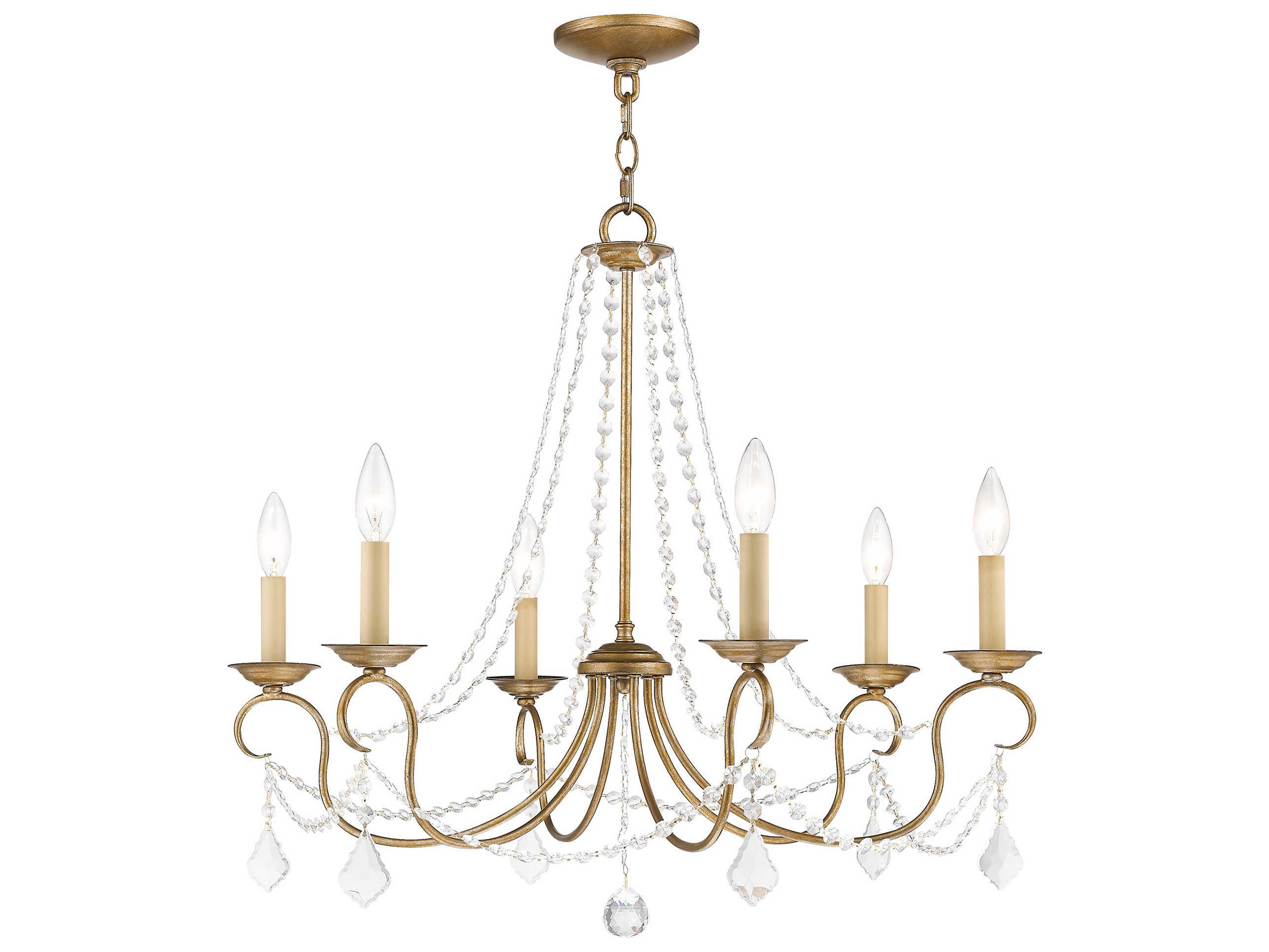 Livex Lighting Pennington 6-Light Antique Gold Leaf Bronze Crystal Candelabra Chandelier