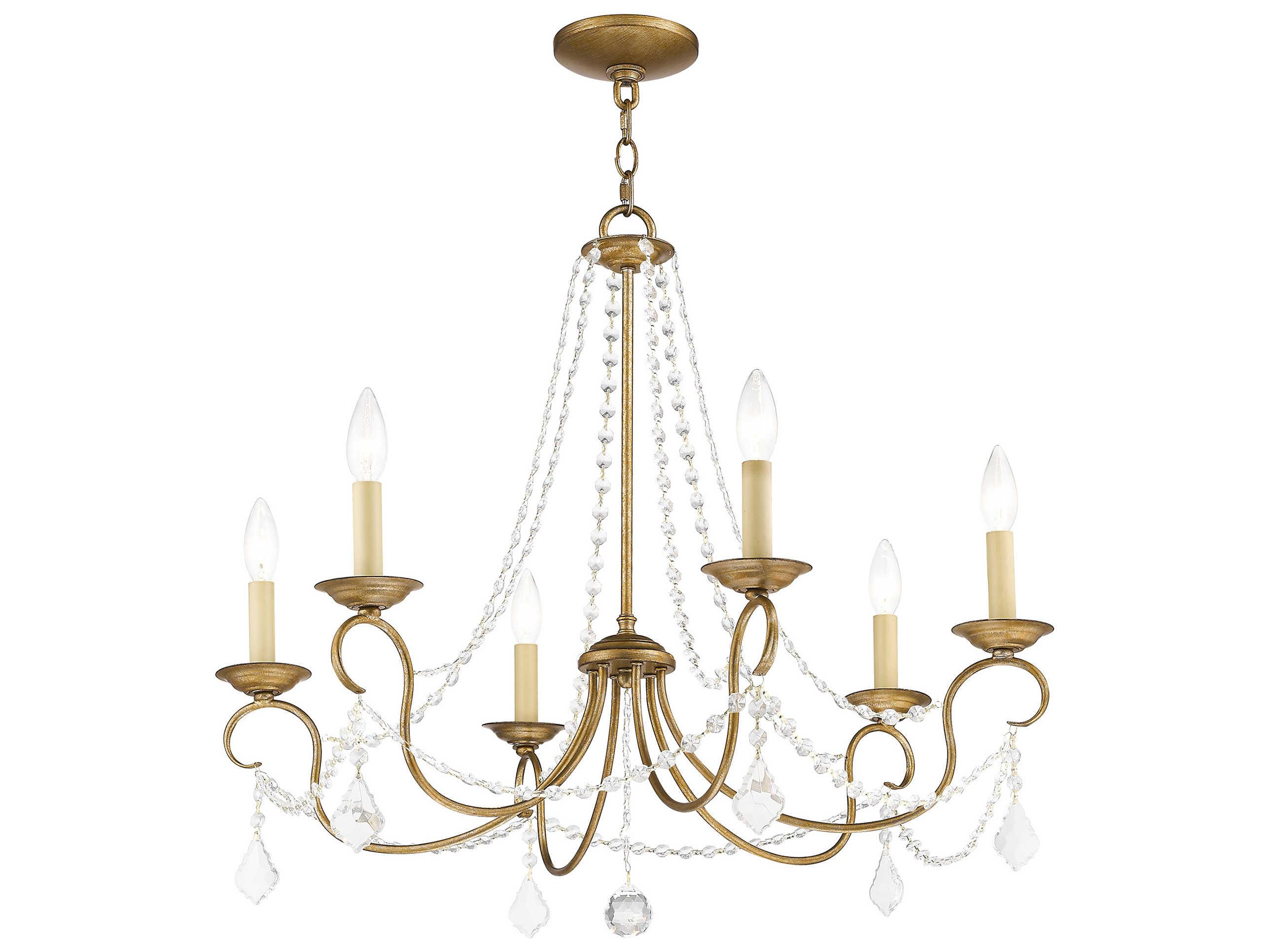 Livex Lighting Pennington 6-Light Antique Gold Leaf Bronze Crystal Candelabra Chandelier