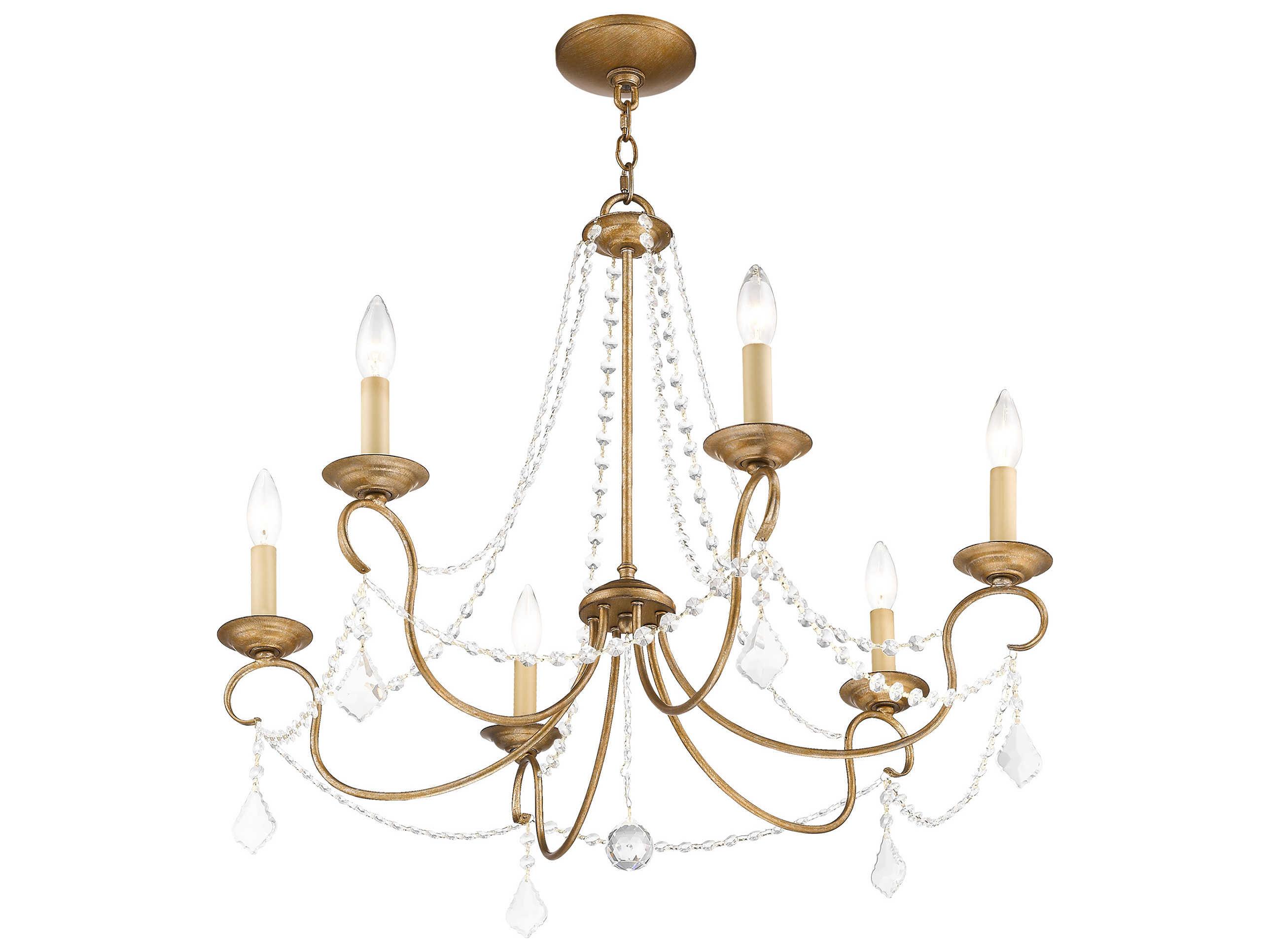 Livex Lighting Pennington 6-Light Antique Gold Leaf Bronze Crystal Candelabra Chandelier