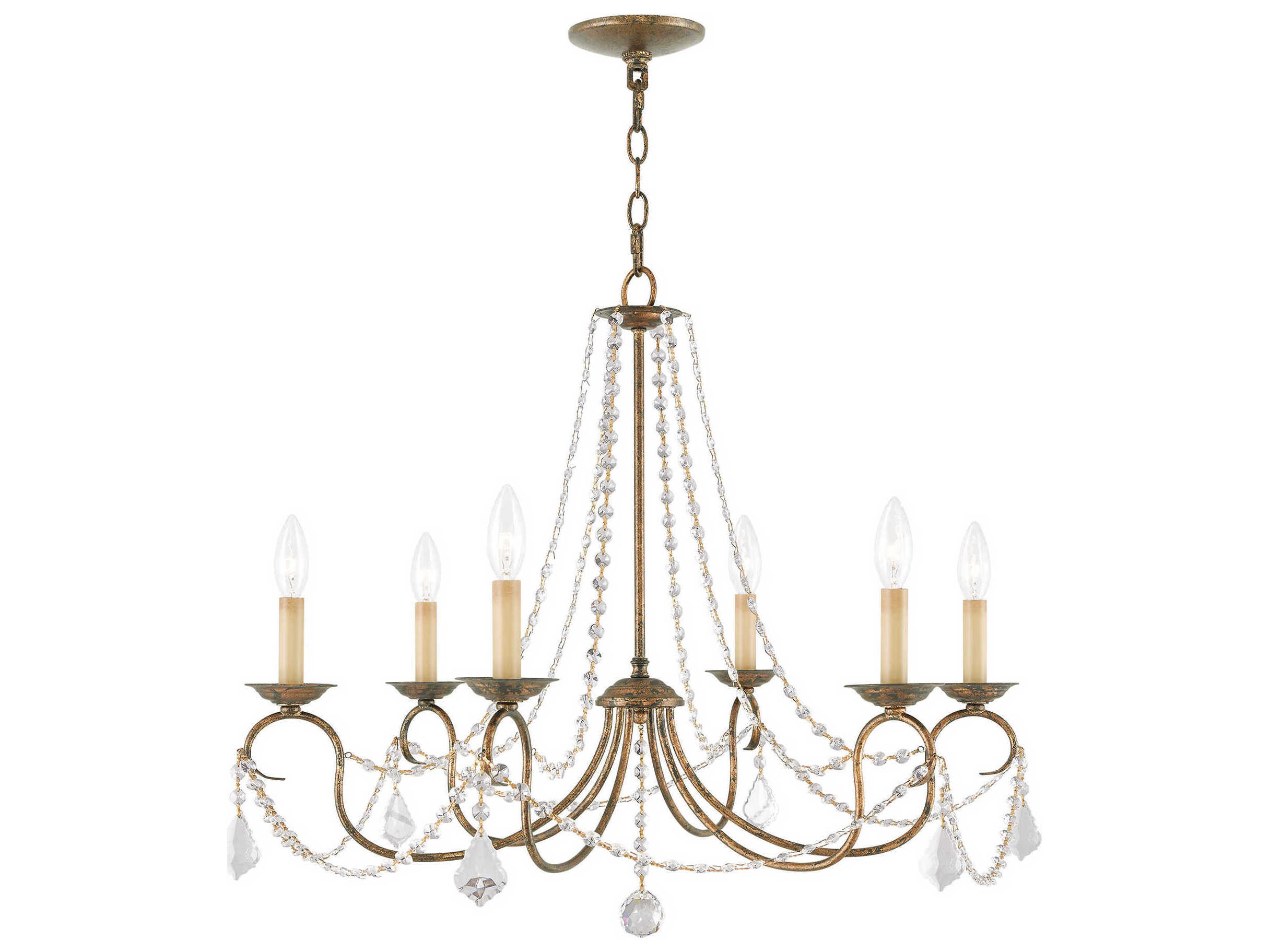 Livex Lighting Pennington 6-Light Hand Applied Venetian Golden Bronze Crystal Candelabra Chandelier