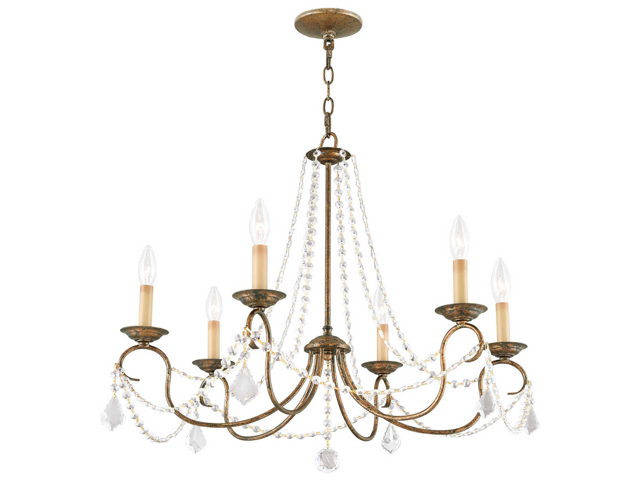 Livex Lighting Pennington 6-Light Hand Applied Venetian Golden Bronze Crystal Candelabra Chandelier