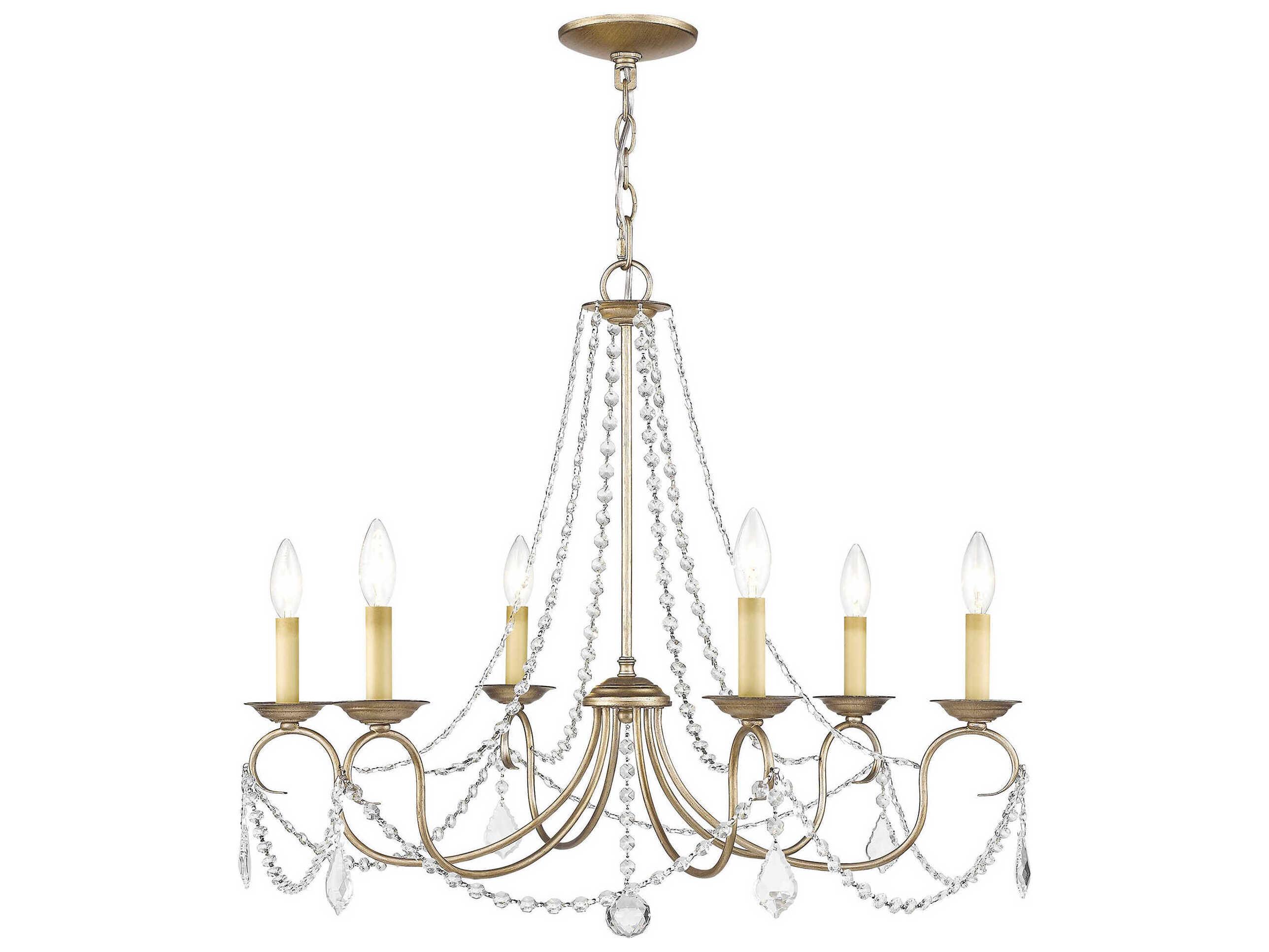 Livex Lighting Pennington 6-Light Hand Painted Antique Silver Leaf Crystal Candelabra Chandelier