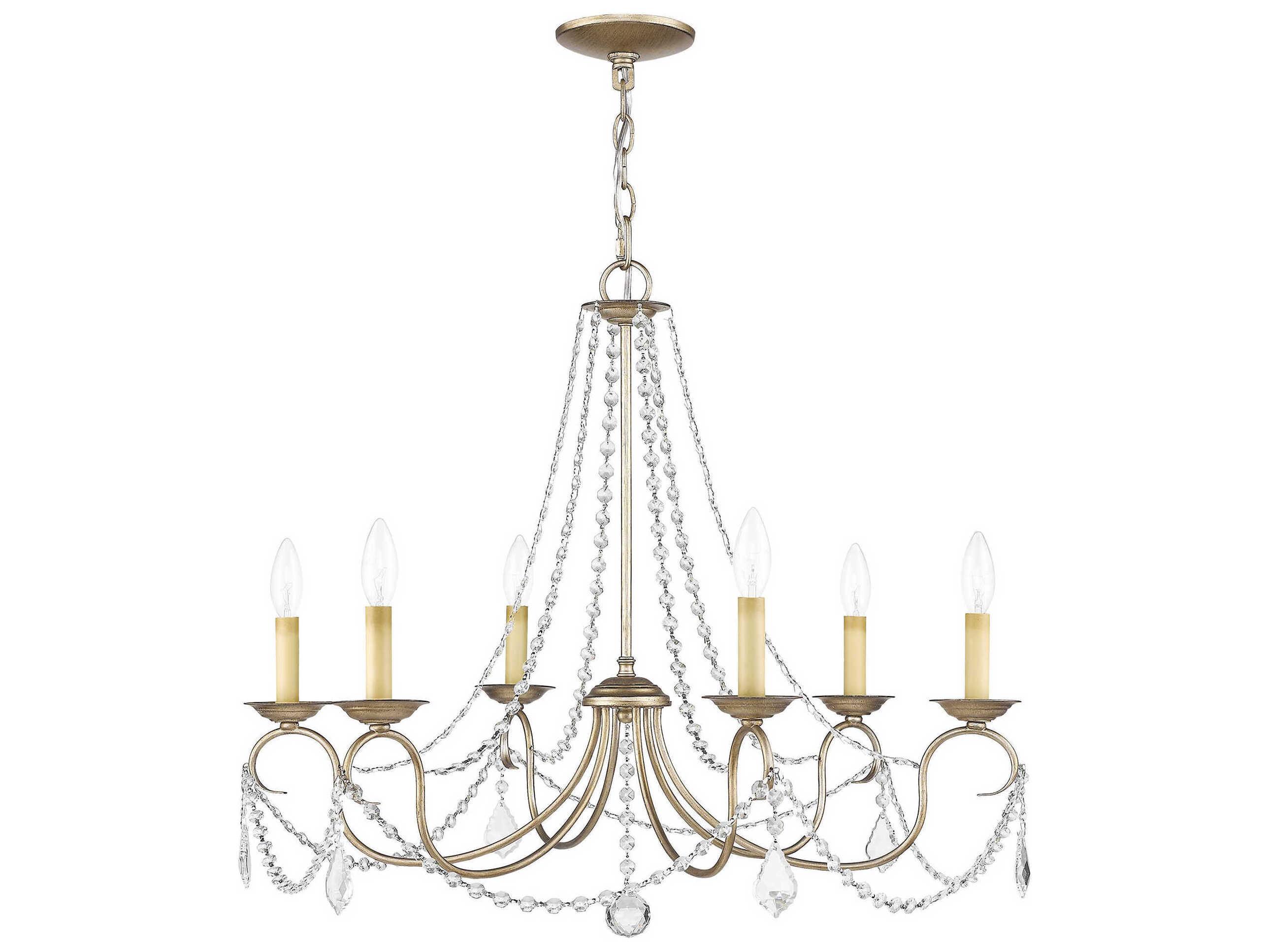 Livex Lighting Pennington 6-Light Hand Painted Antique Silver Leaf Crystal Candelabra Chandelier