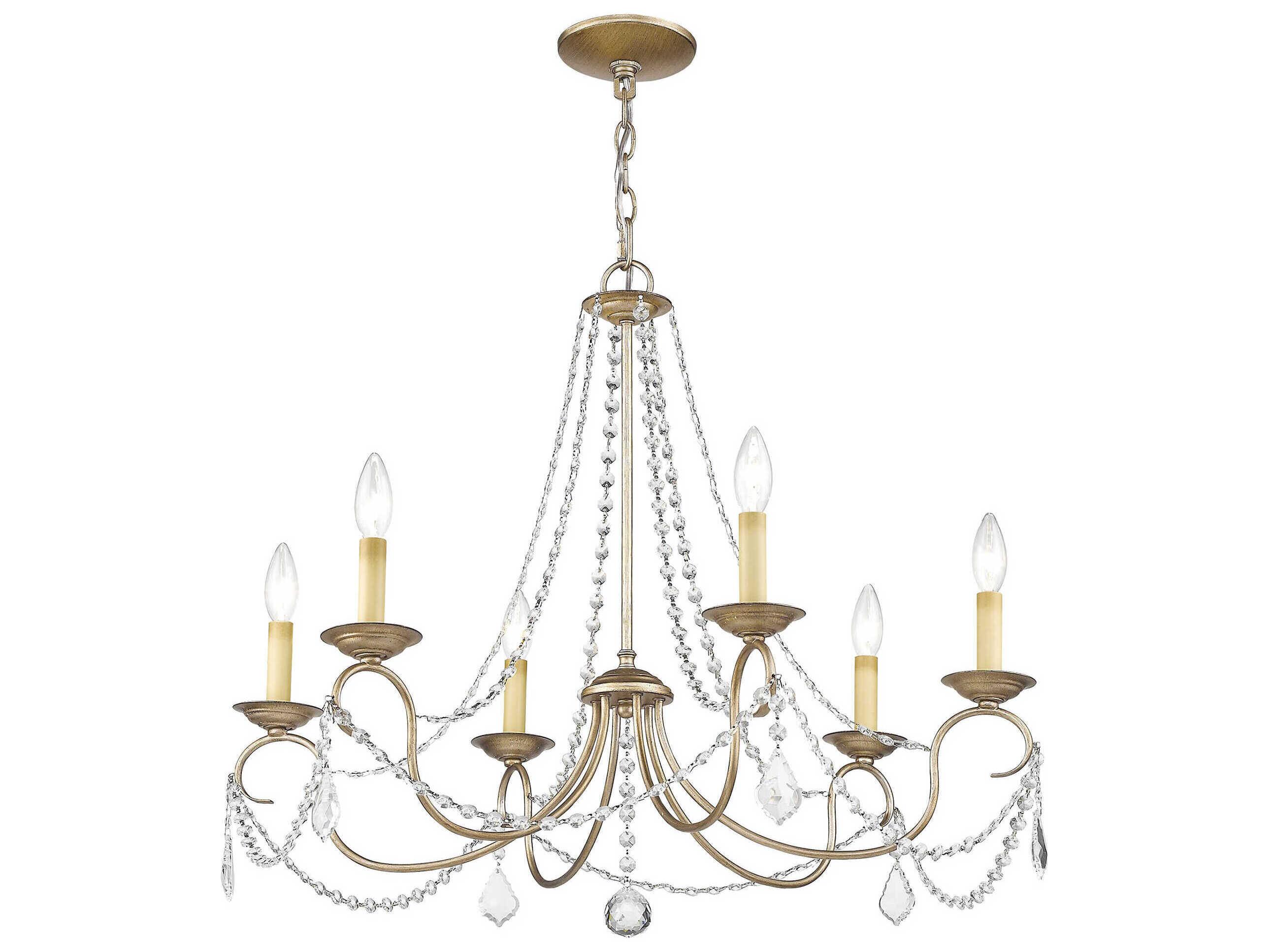 Livex Lighting Pennington 6-Light Hand Painted Antique Silver Leaf Crystal Candelabra Chandelier