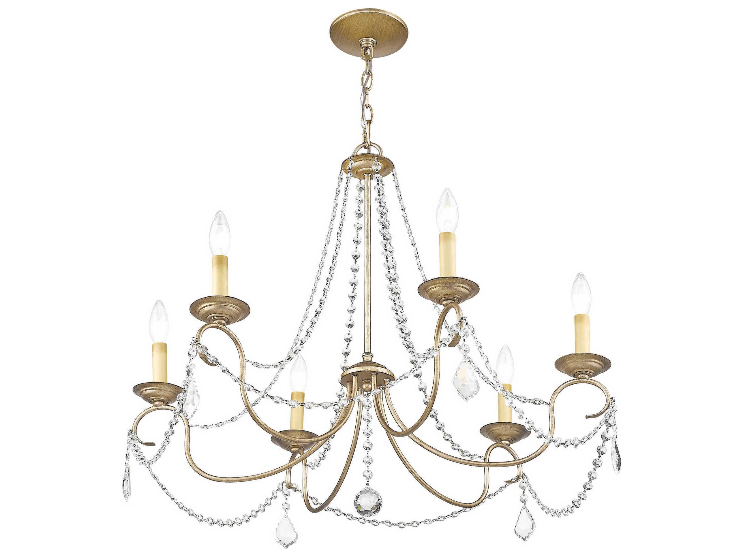 Livex Lighting Pennington 6-Light Hand Painted Antique Silver Leaf Crystal Candelabra Chandelier