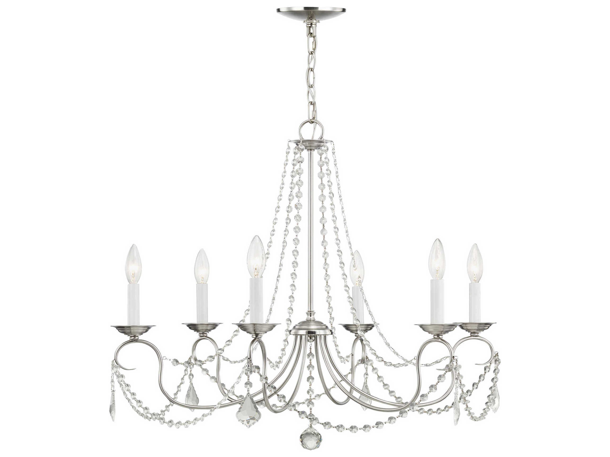 Livex Lighting Pennington 6-Light Brushed Nickel Crystal Candelabra Chandelier