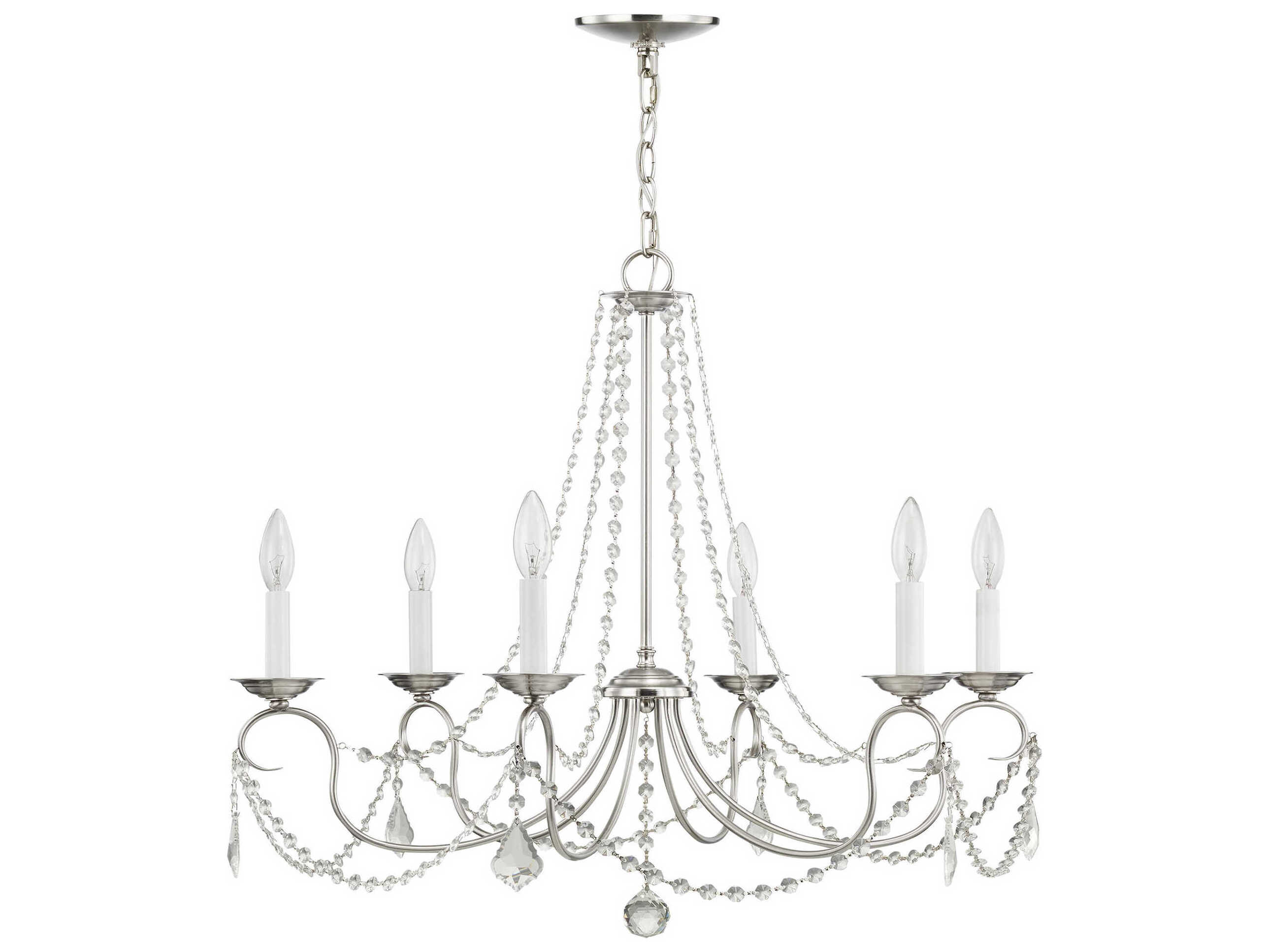 Livex Lighting Pennington 6-Light Brushed Nickel Crystal Candelabra Chandelier