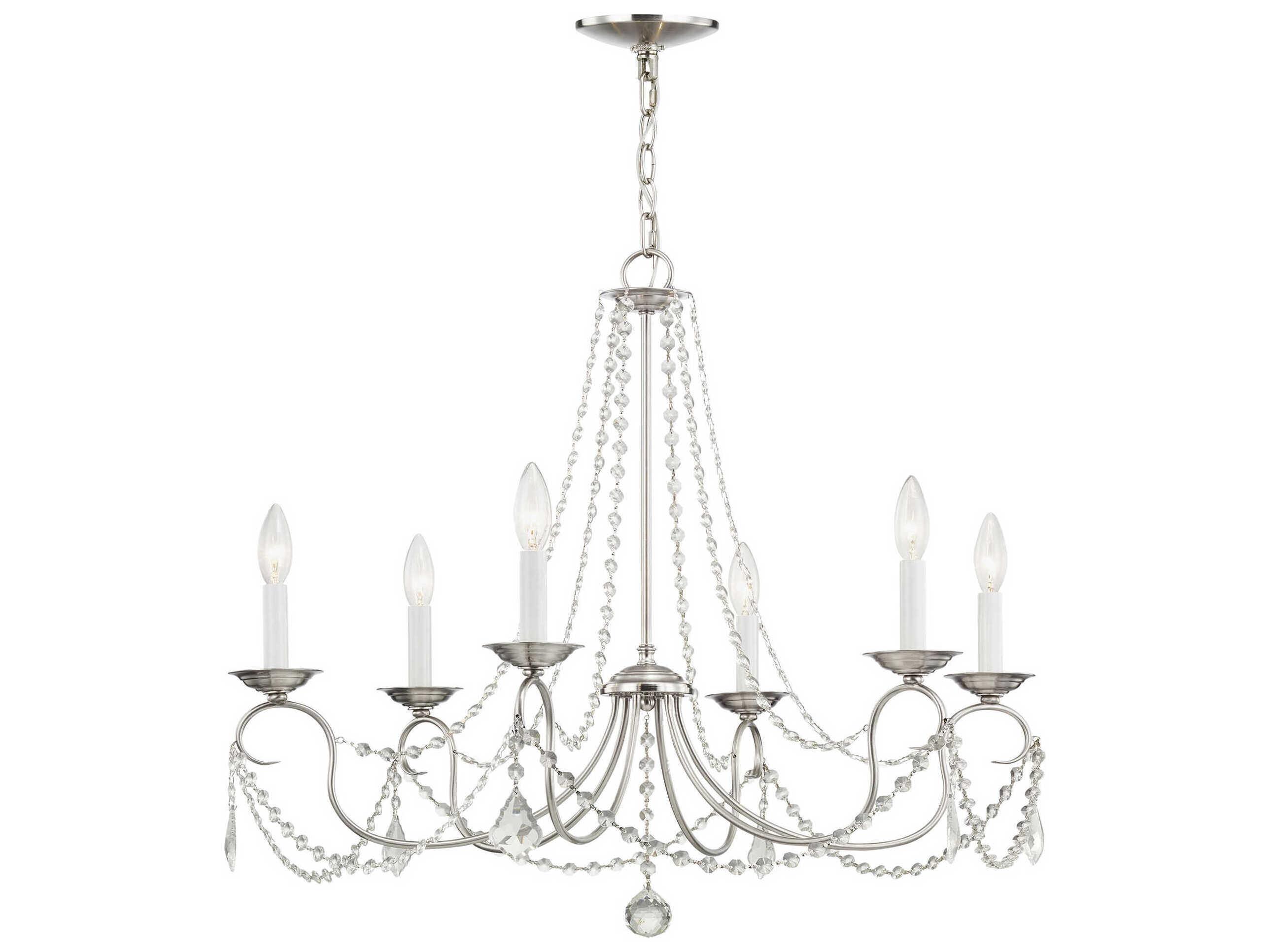 Livex Lighting Pennington 6-Light Brushed Nickel Crystal Candelabra Chandelier