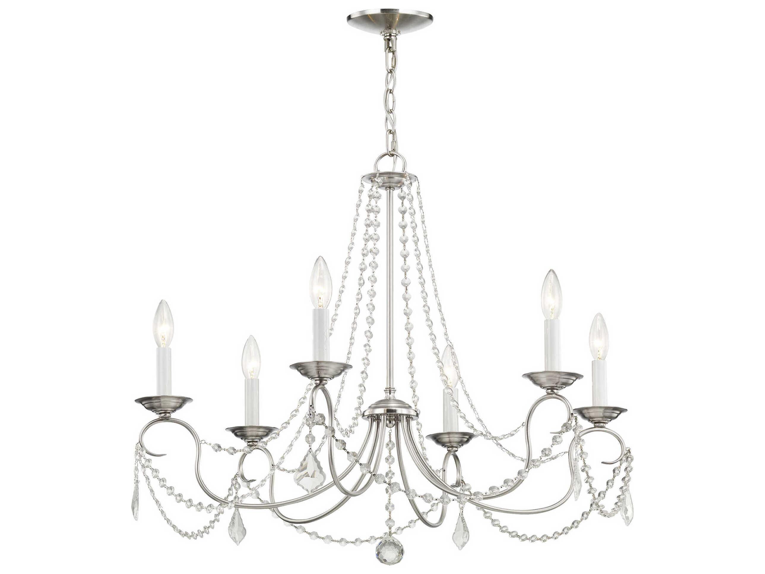 Livex Lighting Pennington 6-Light Brushed Nickel Crystal Candelabra Chandelier