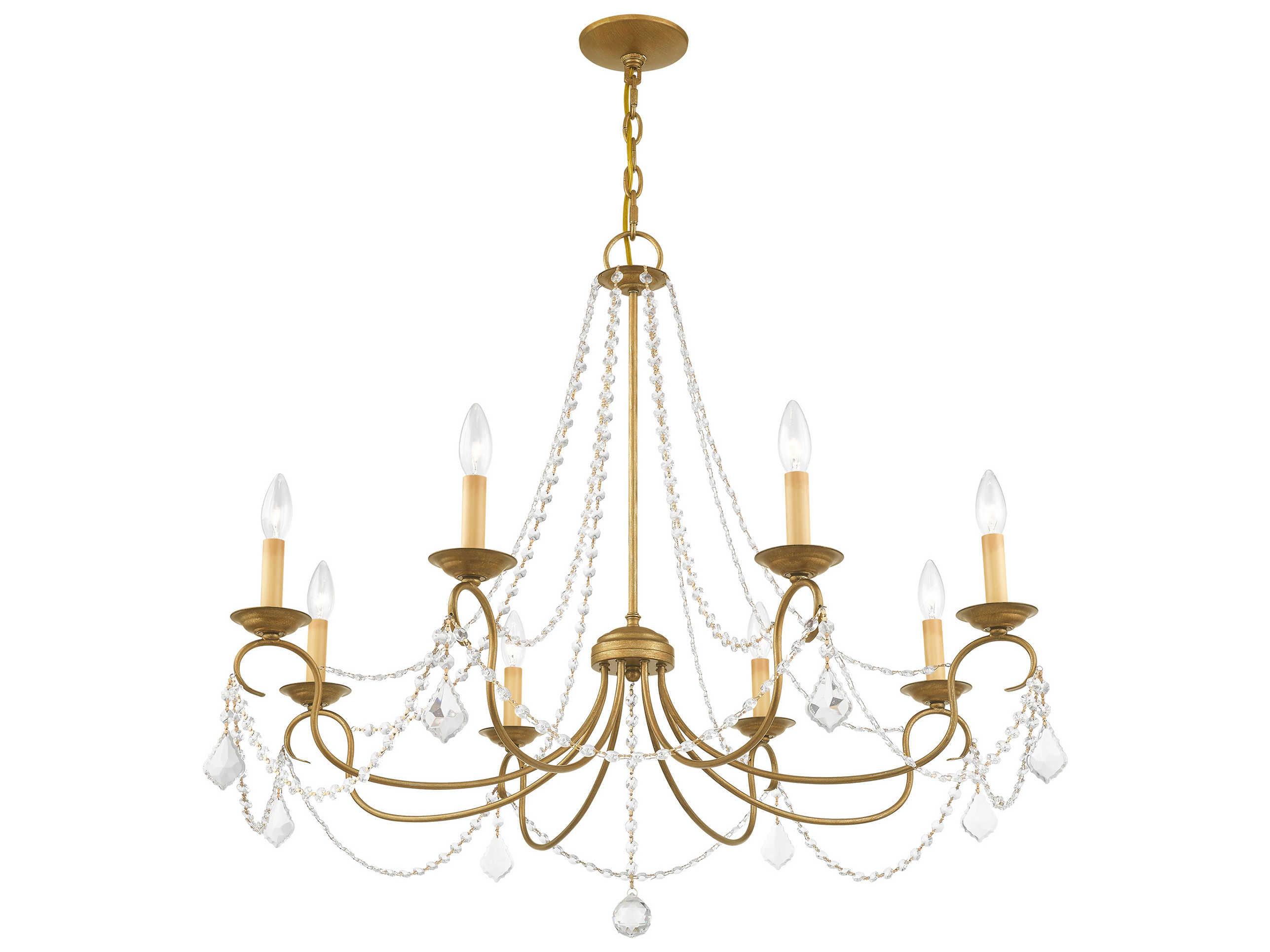 Livex Lighting Pennington 8-Light Antique Gold Leaf Bronze Crystal Candelabra Chandelier