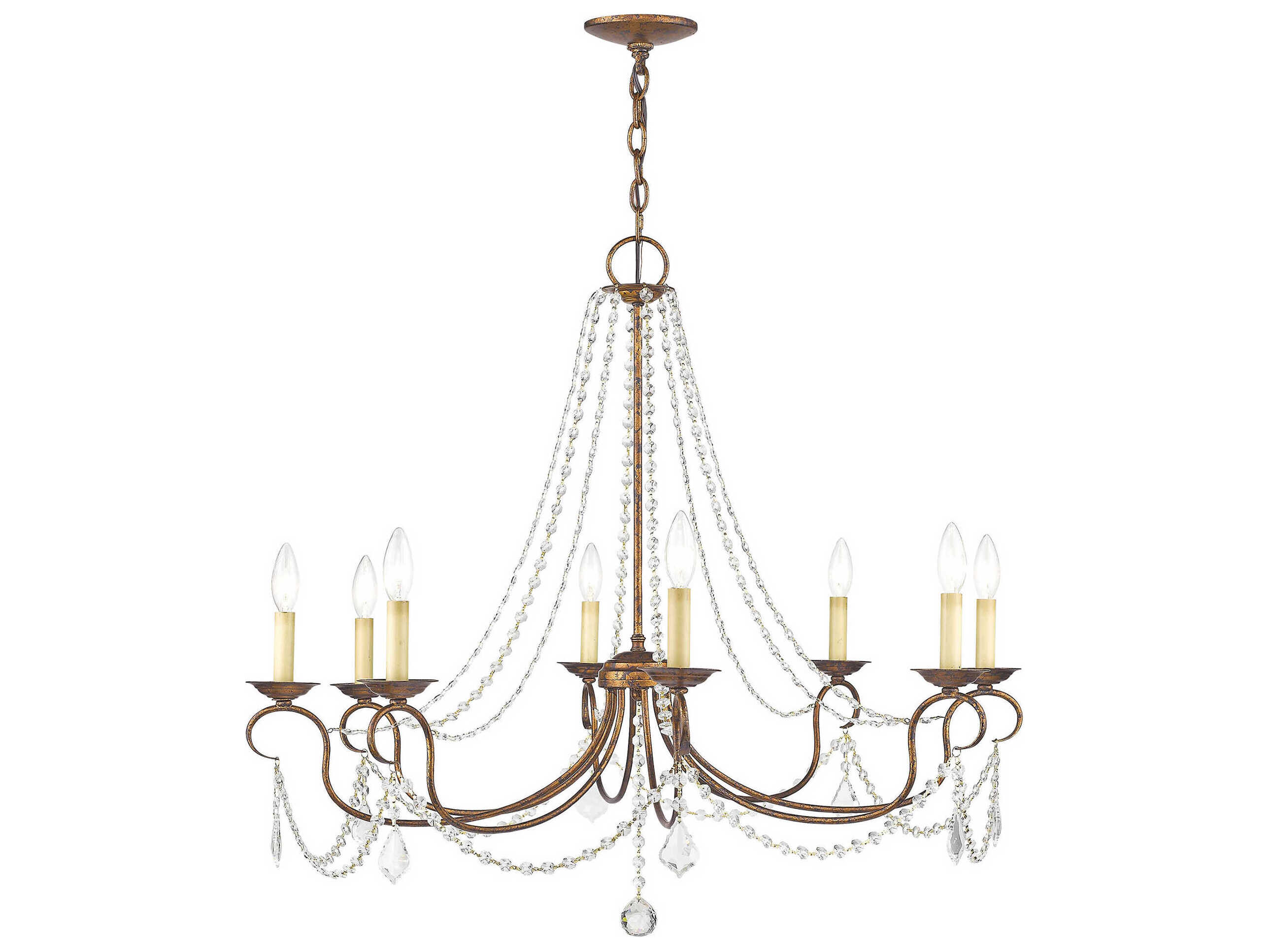 Livex Lighting Pennington 8-Light Hand Applied Venetian Golden Bronze Crystal Candelabra Chandelier