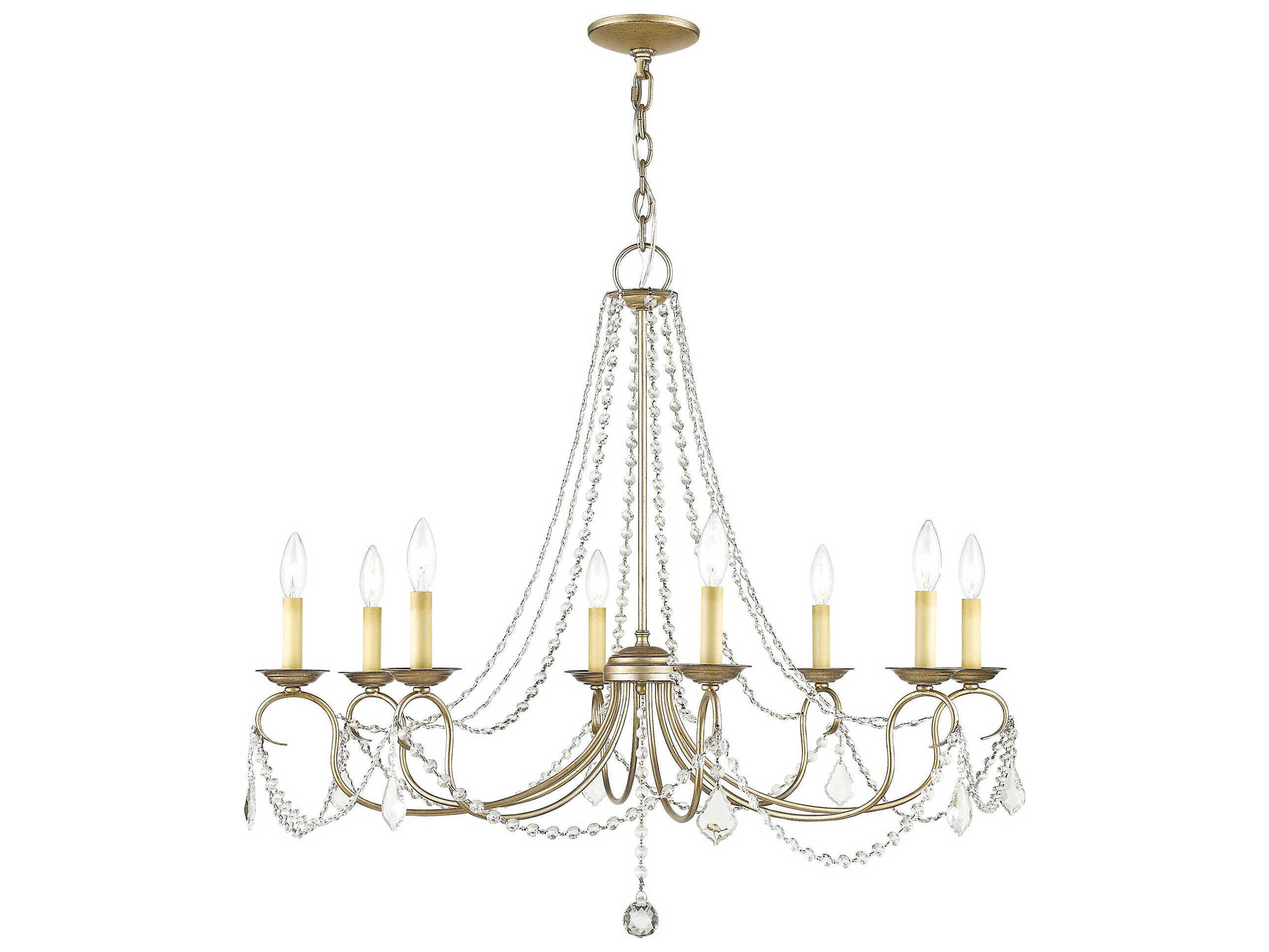 Livex Lighting Pennington 8-Light Hand Painted Antique Silver Leaf Crystal Candelabra Chandelier