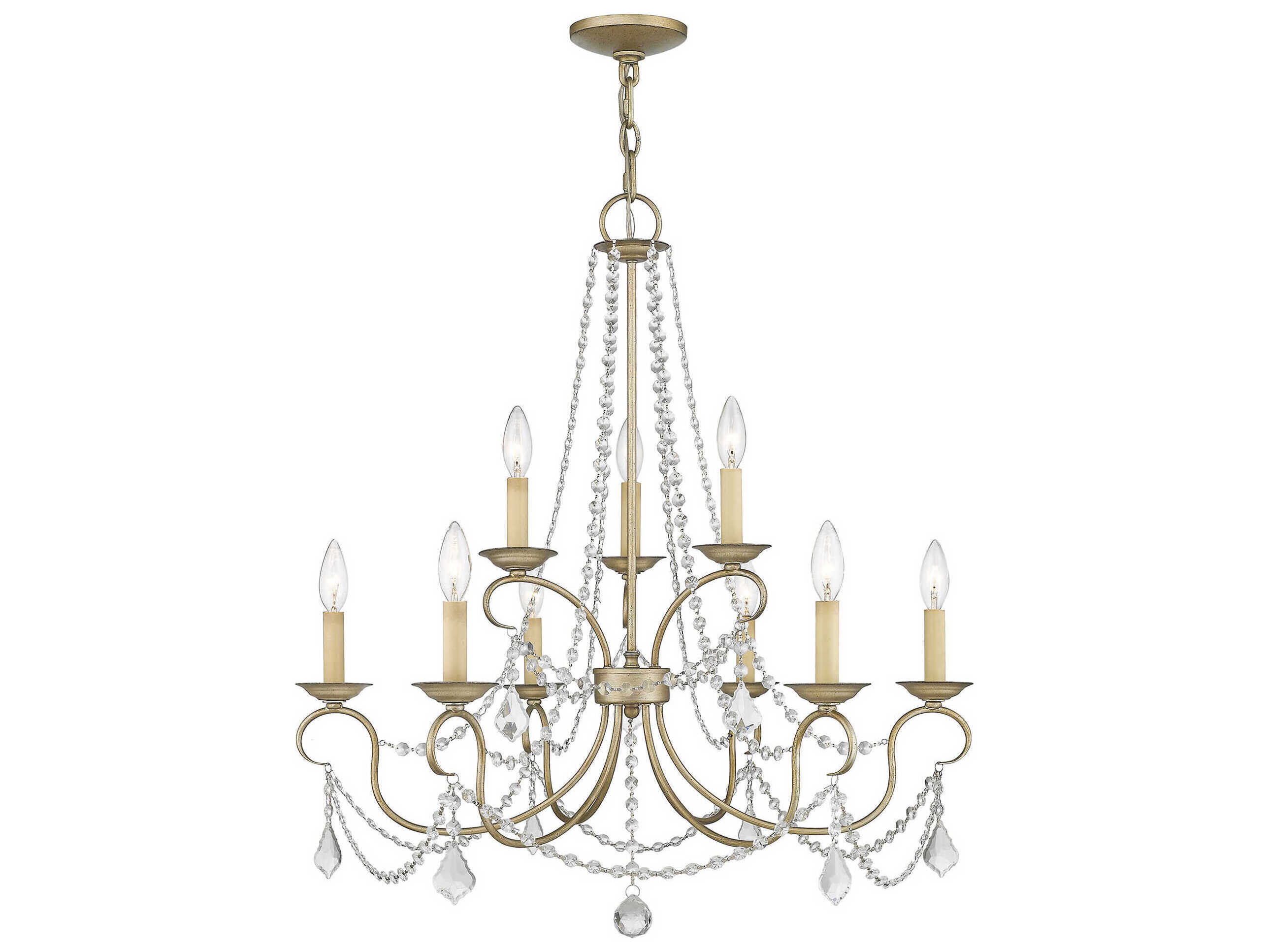 Livex Lighting Pennington 9-Light Hand Painted Antique Silver Leaf Crystal Candelabra Tiered Chandelier