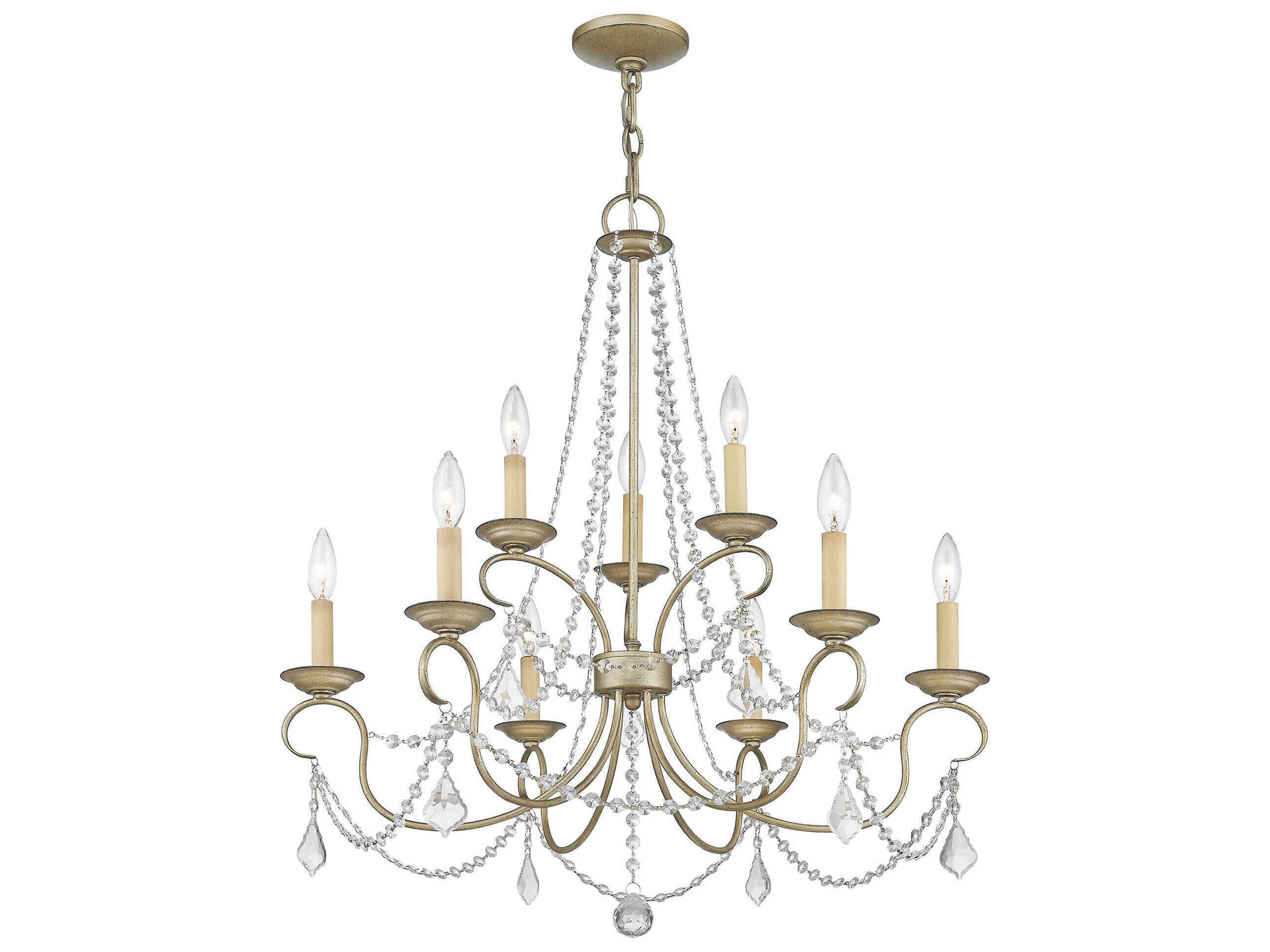 Livex Lighting Pennington 9-Light Hand Painted Antique Silver Leaf Crystal Candelabra Tiered Chandelier