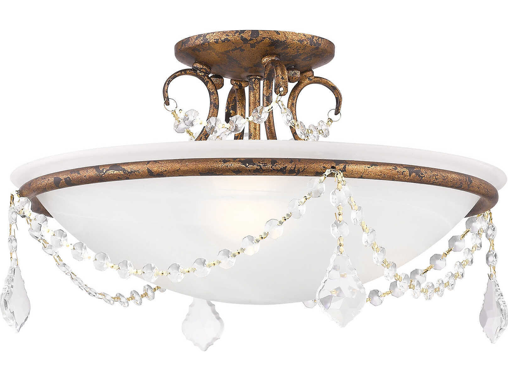 Livex Lighting Chesterfield Pennington 3-Light Hand Applied Venetian Golden Bronze Crystal Glass Bowl Semi Flush Mount