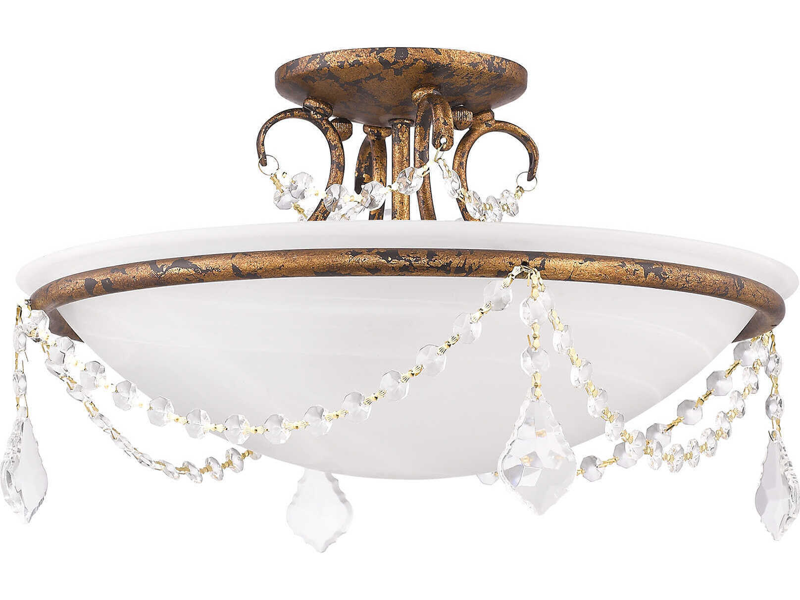 Livex Lighting Chesterfield Pennington 3-Light Hand Applied Venetian Golden Bronze Crystal Glass Bowl Semi Flush Mount