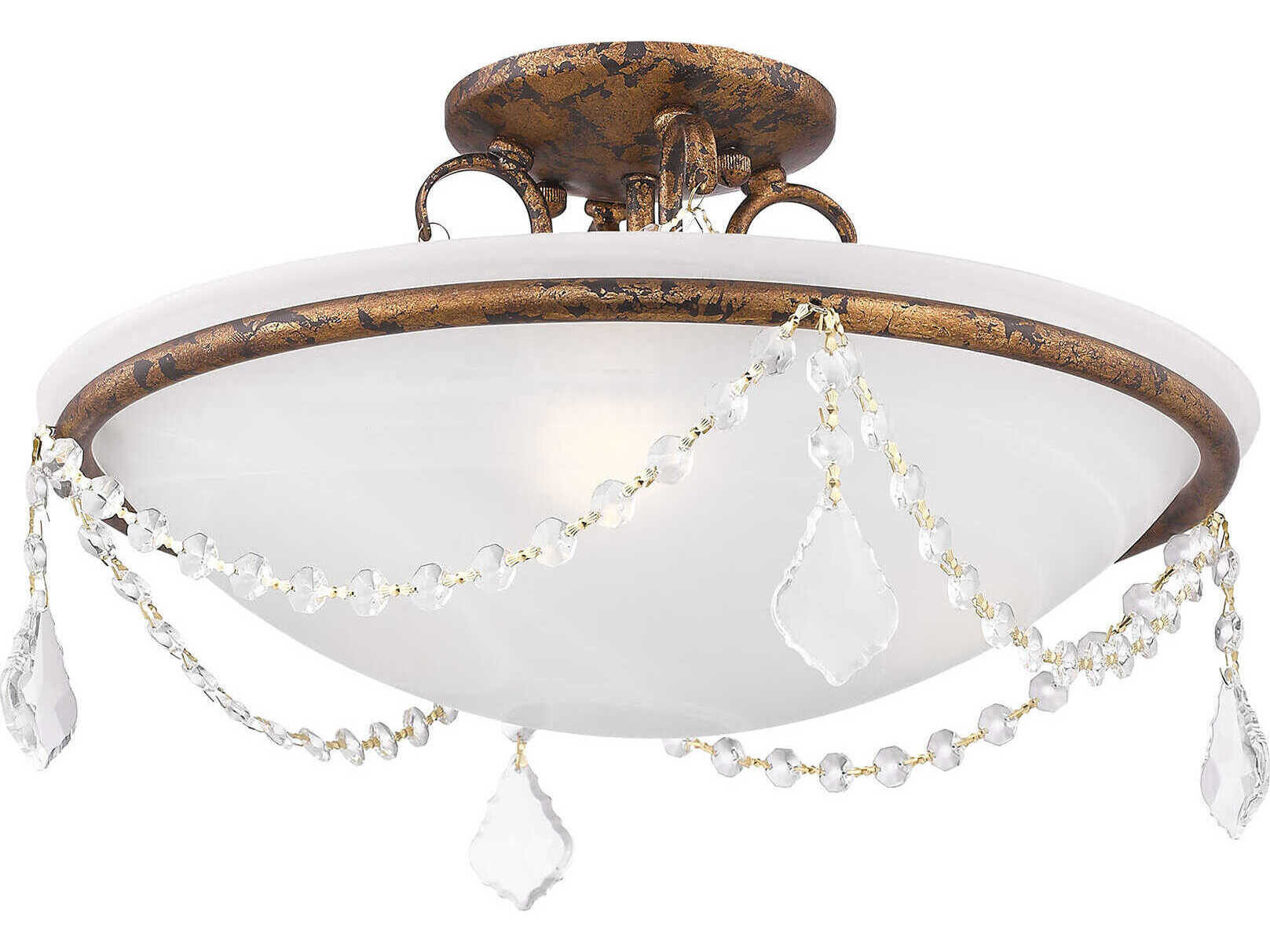 Livex Lighting Chesterfield Pennington 3-Light Hand Applied Venetian Golden Bronze Crystal Glass Bowl Semi Flush Mount