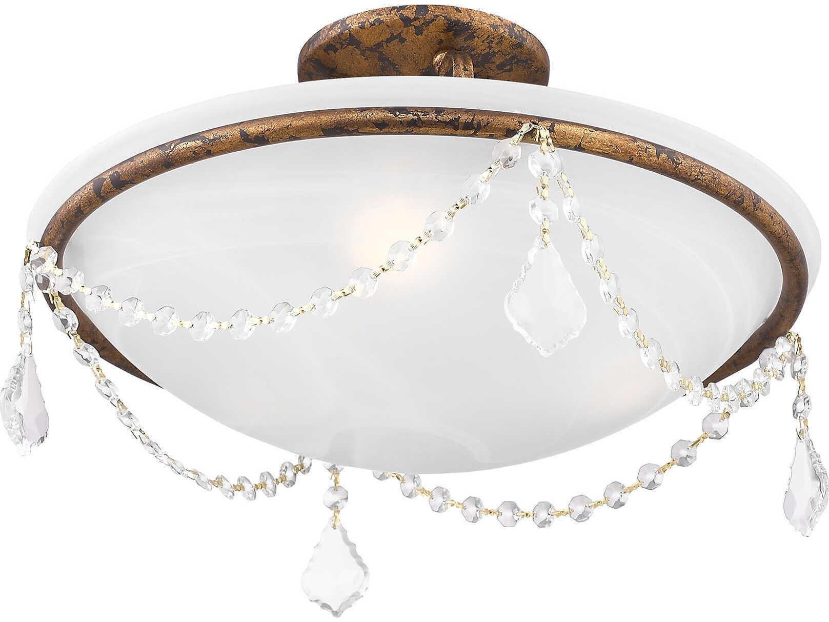 Livex Lighting Chesterfield Pennington 3-Light Hand Applied Venetian Golden Bronze Crystal Glass Bowl Semi Flush Mount