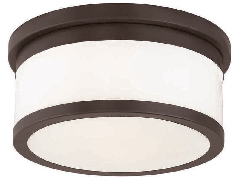 Livex Lighting Stafford 2-Light Bronze Glass Drum Flush Mount
