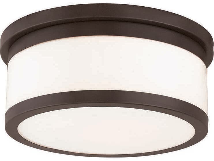 Livex Lighting Stafford 3-Light Bronze Glass Drum Flush Mount