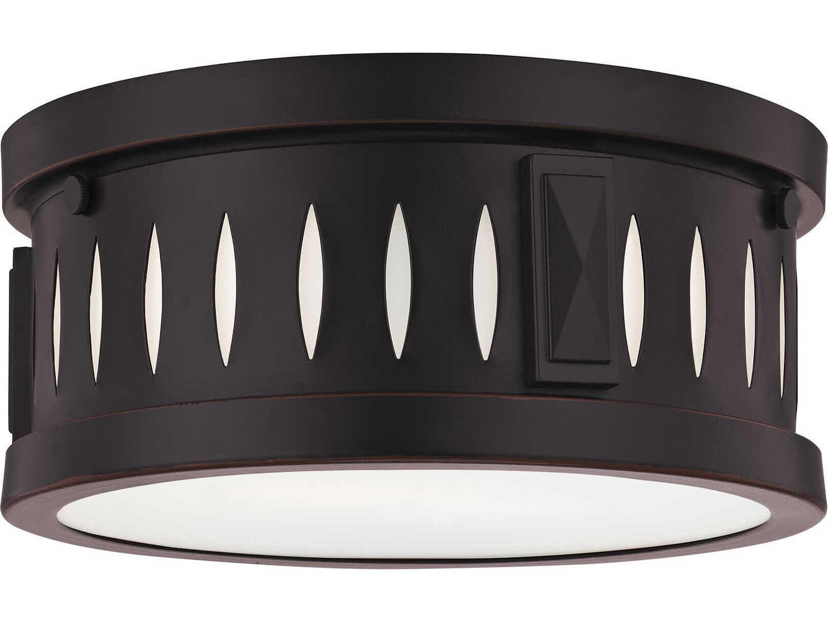 Livex Lighting Vista 2-Light Olde Bronze Glass Drum Flush Mount