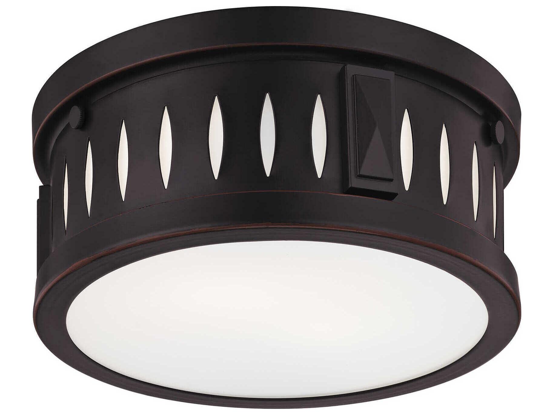 Livex Lighting Vista 2-Light Olde Bronze Glass Drum Flush Mount