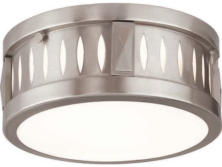 Livex Lighting Vista 2-Light Brushed Nickel Glass Drum Flush Mount
