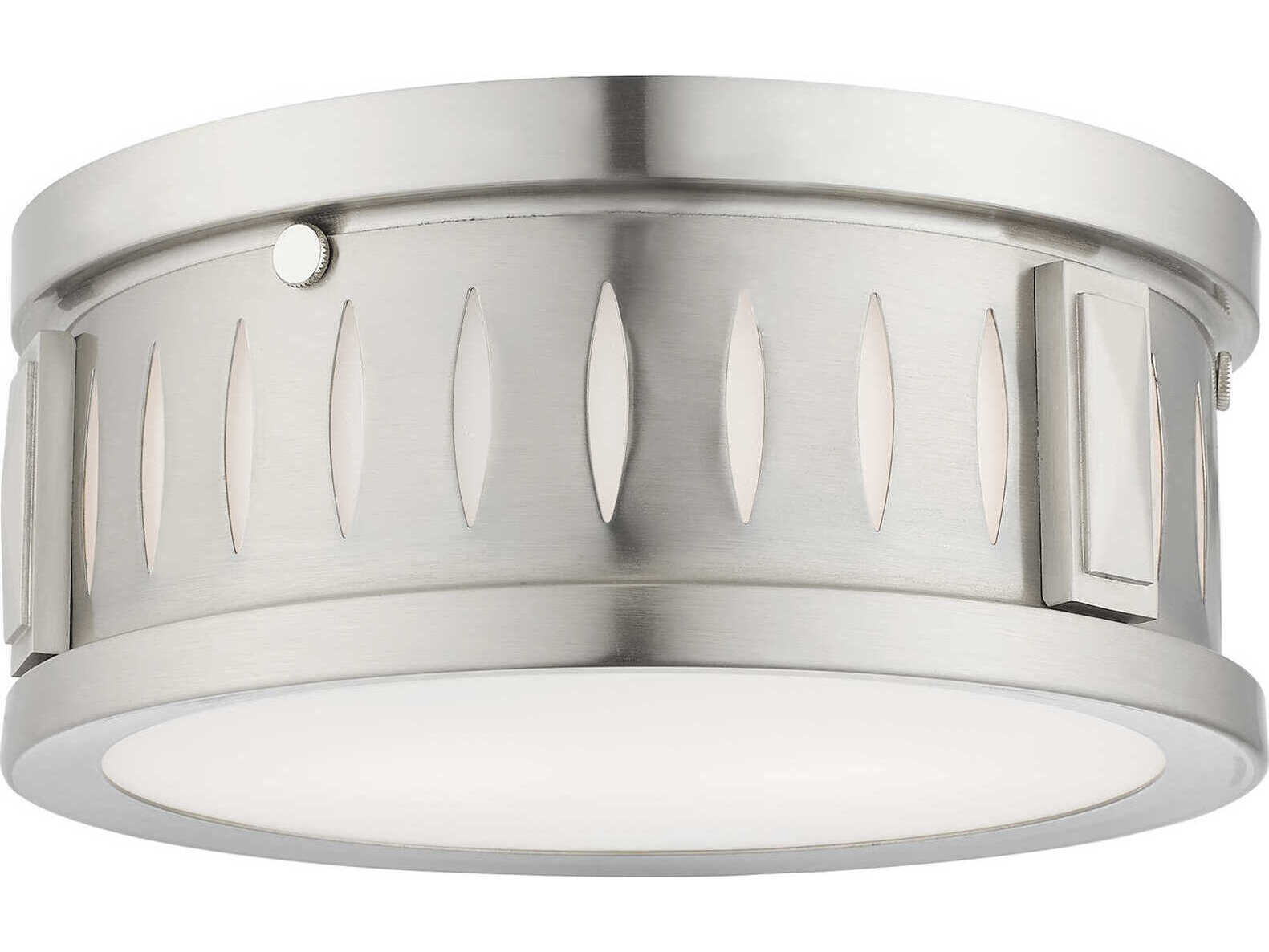 Livex Lighting Vista 2-Light Brushed Nickel Glass Drum Flush Mount