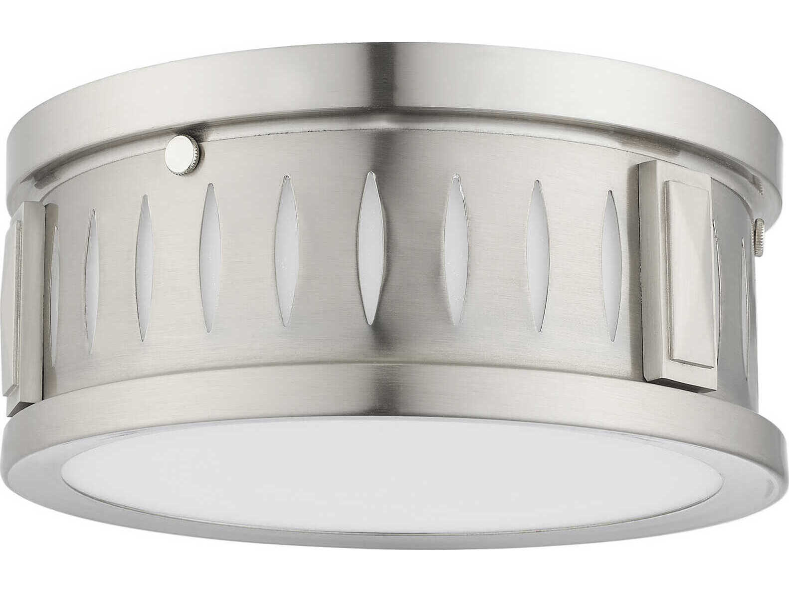 Livex Lighting Vista 2-Light Brushed Nickel Glass Drum Flush Mount