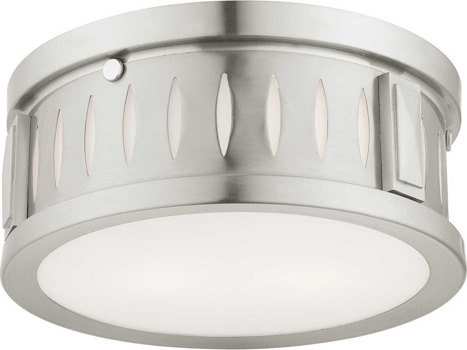 Livex Lighting Vista 2-Light Brushed Nickel Glass Drum Flush Mount