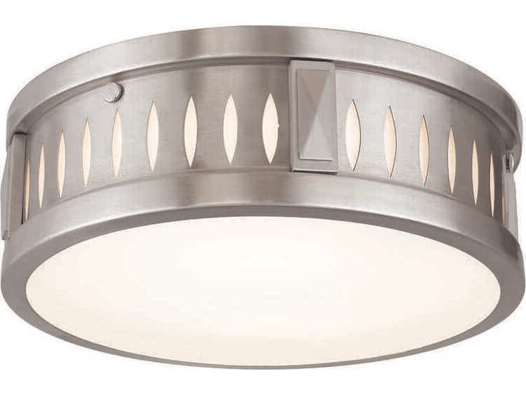 Livex Lighting Vista 2-Light Brushed Nickel Glass Drum Flush Mount