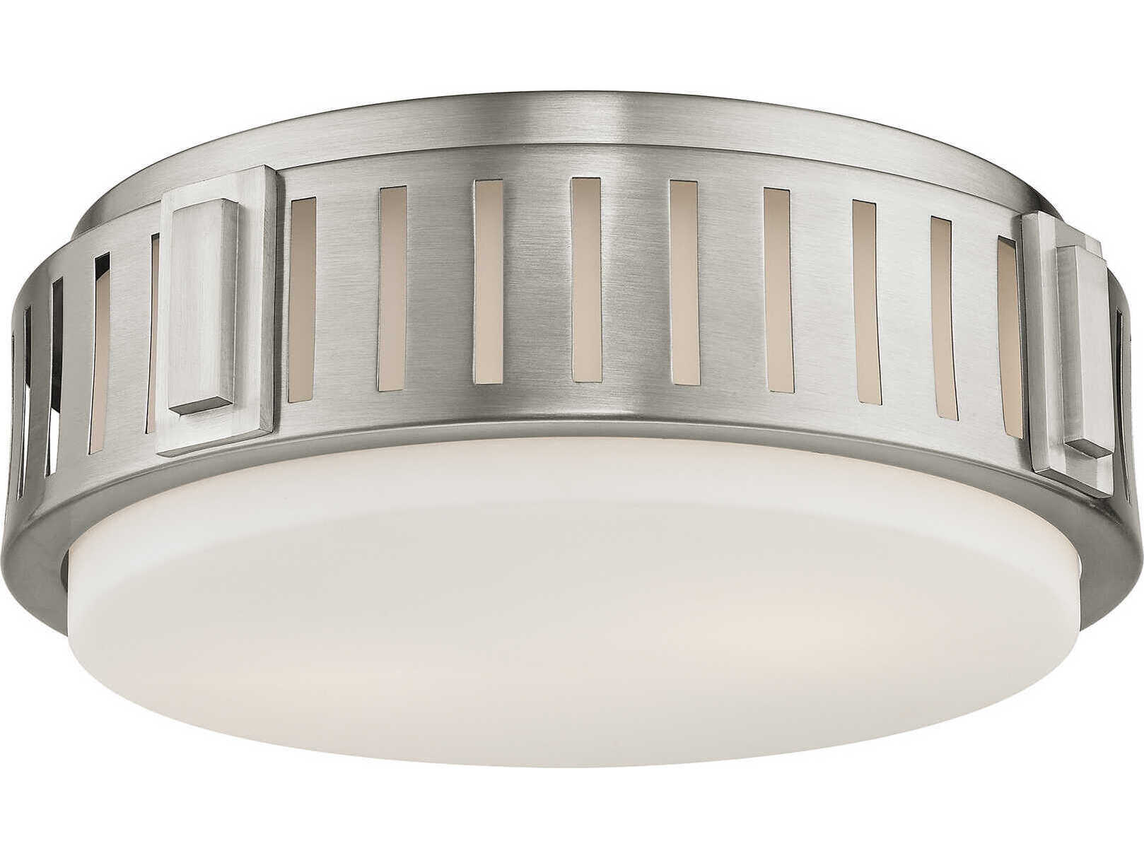 Livex Lighting Portland 2-Light Brushed Nickel White Glass Geometric Round Flush Mount