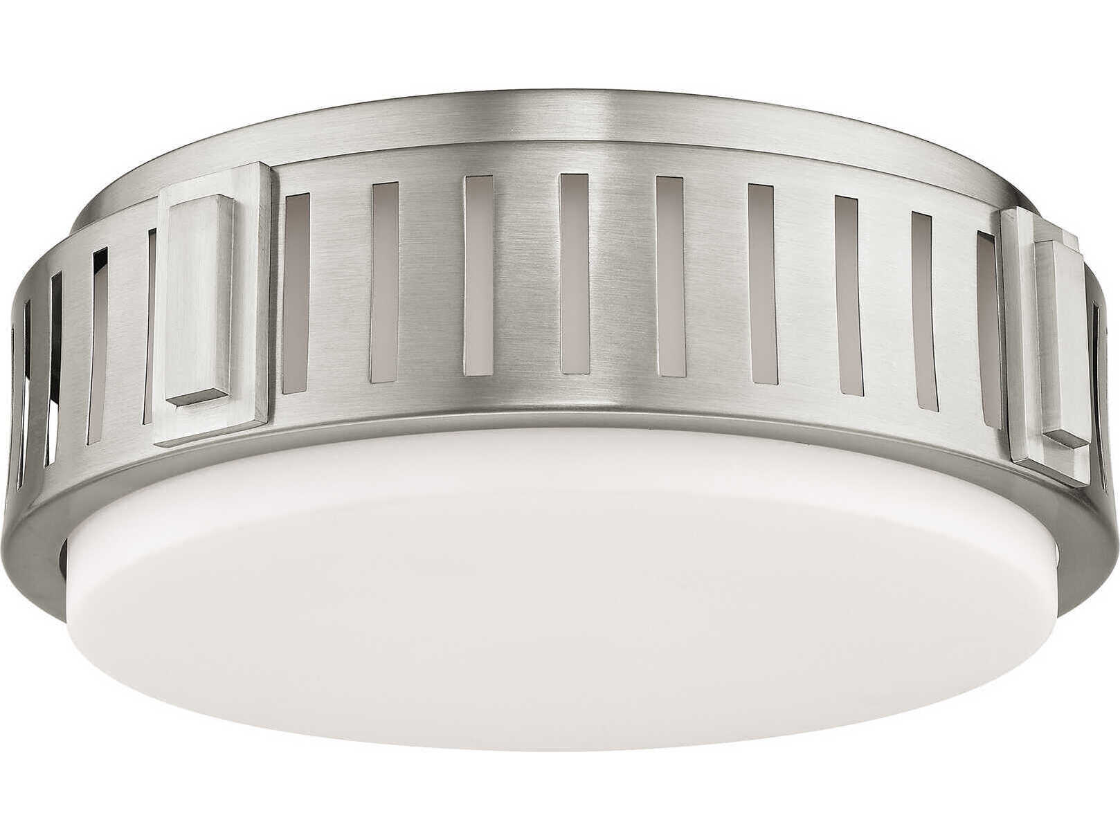 Livex Lighting Portland 2-Light Brushed Nickel White Glass Geometric Round Flush Mount