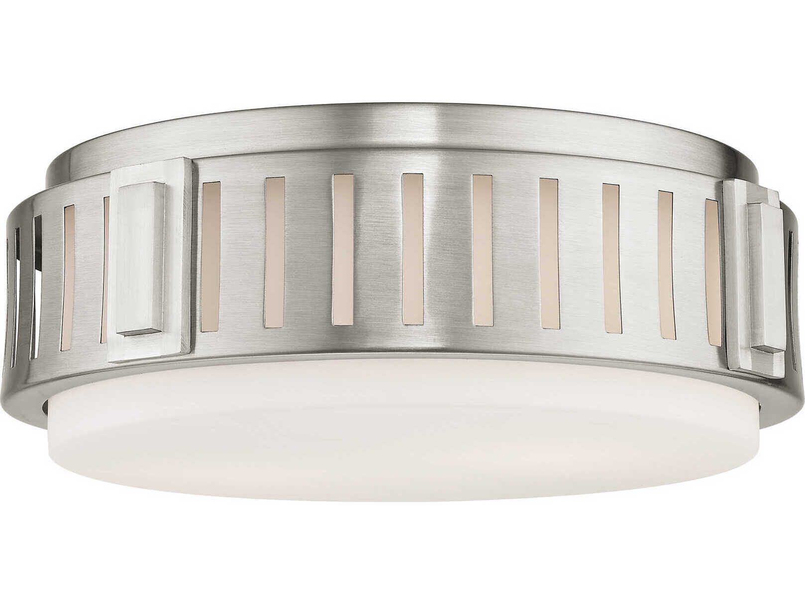Livex Lighting Portland 2-Light Brushed Nickel White Glass Geometric Round Flush Mount