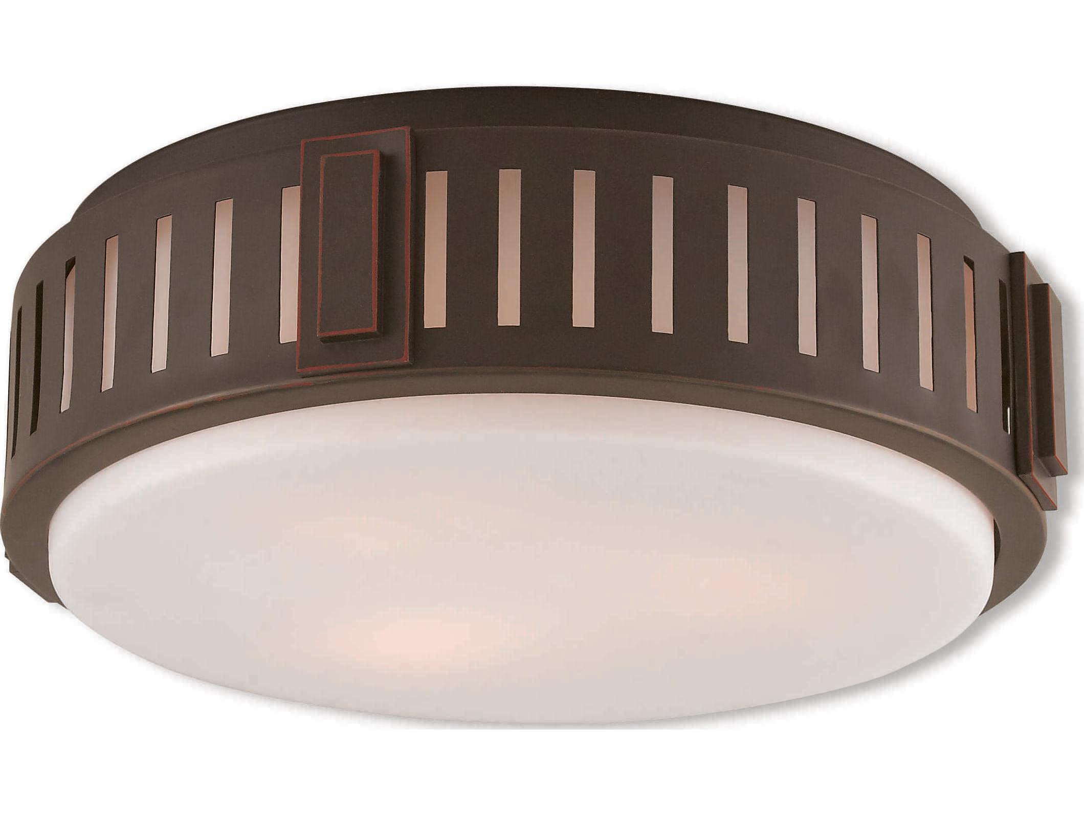 Livex Lighting Portland 3-Light Olde Bronze White Glass Geometric Round Flush Mount