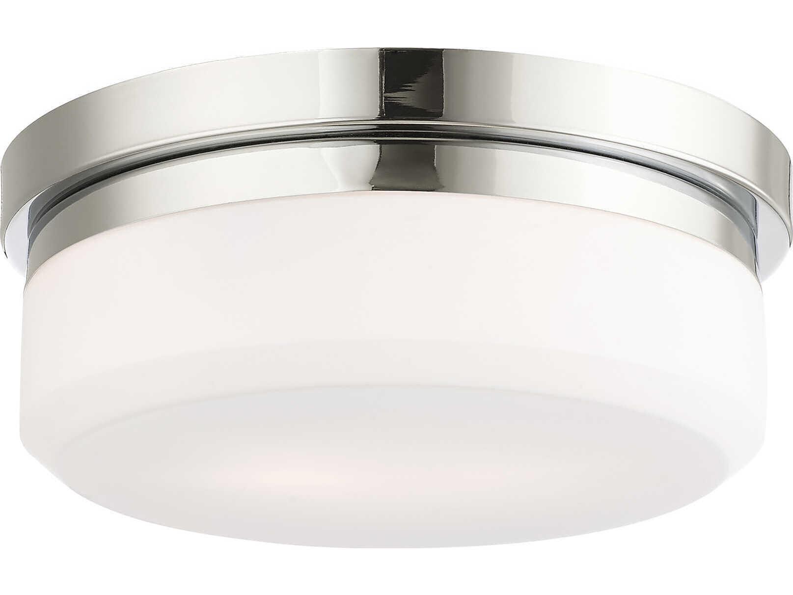 Livex Lighting Stratus 2-Light Polished Chrome White Glass Drum Flush Mount