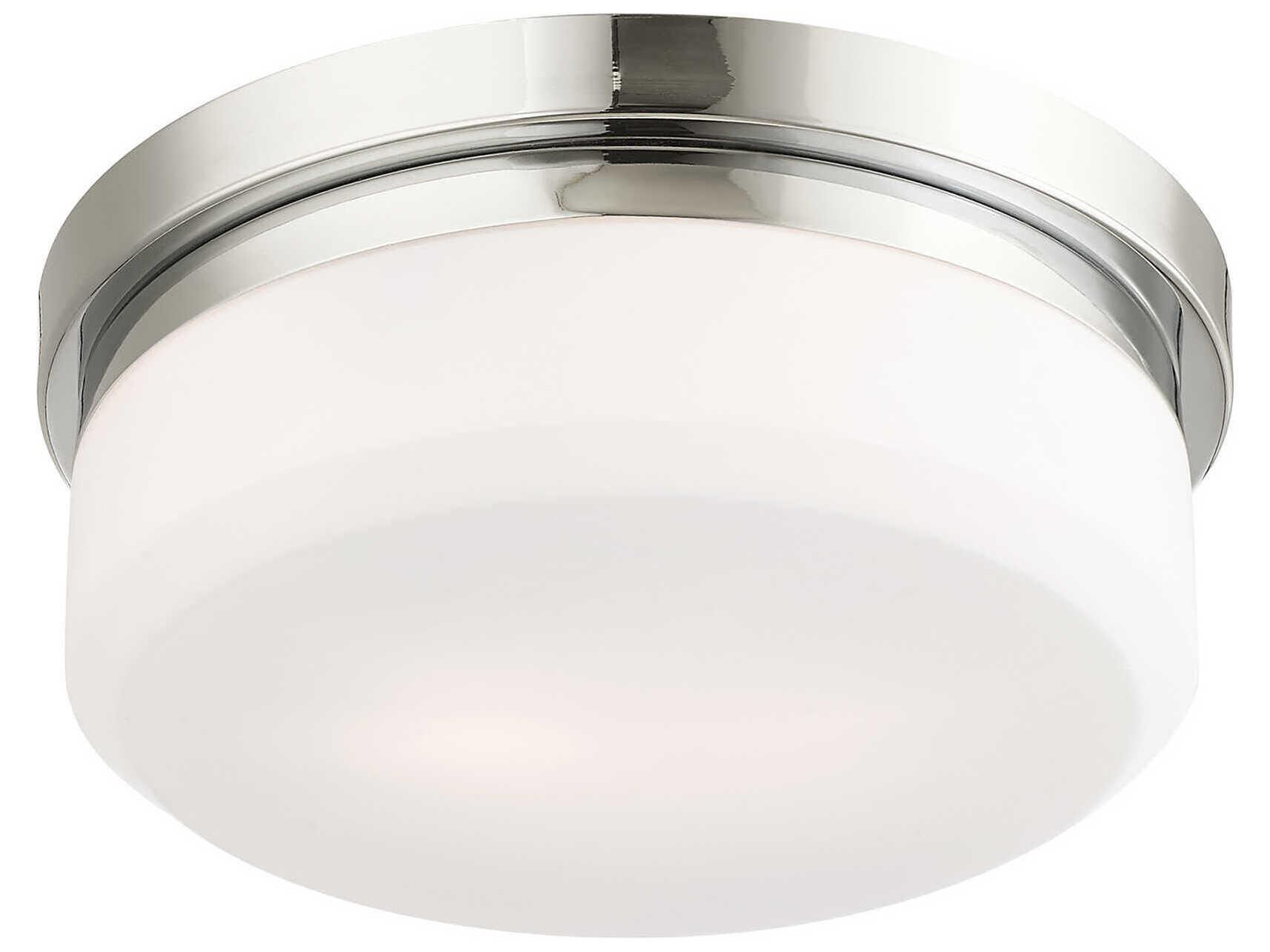Livex Lighting Stratus 2-Light Polished Chrome White Glass Drum Flush Mount