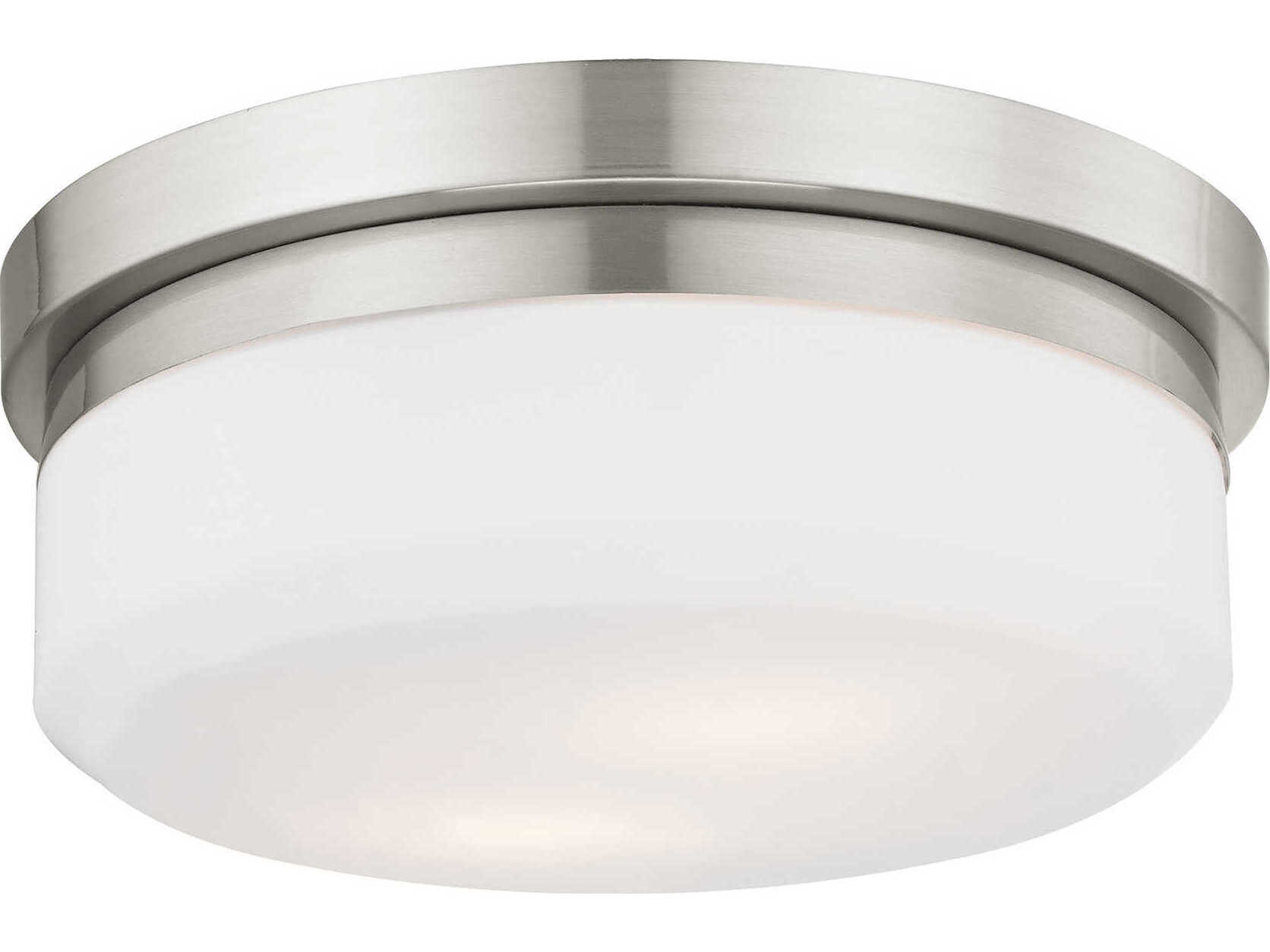 Livex Lighting Stratus 2-Light Brushed Nickel Glass Drum Flush Mount
