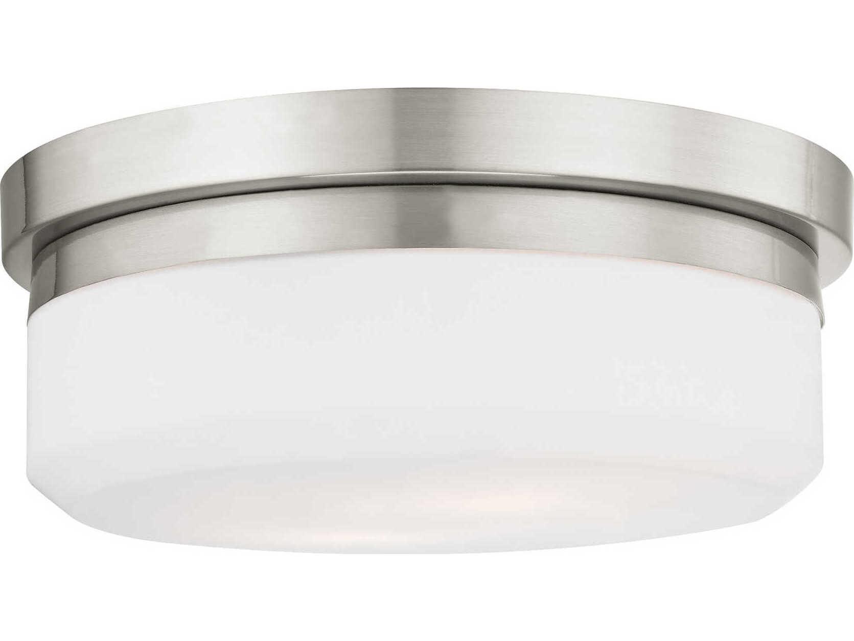Livex Lighting Stratus 2-Light Brushed Nickel Glass Drum Flush Mount