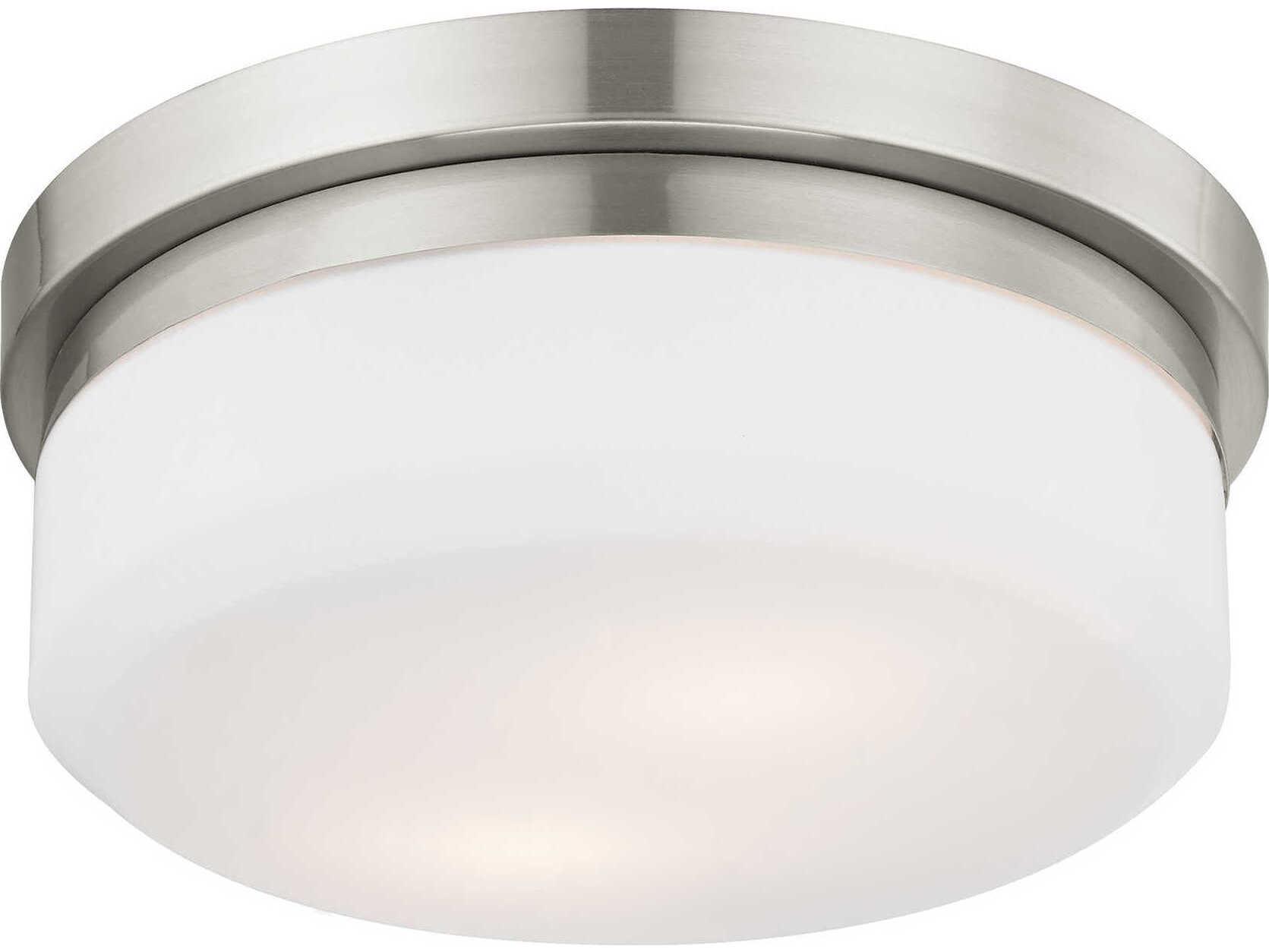 Livex Lighting Stratus 2-Light Brushed Nickel Glass Drum Flush Mount