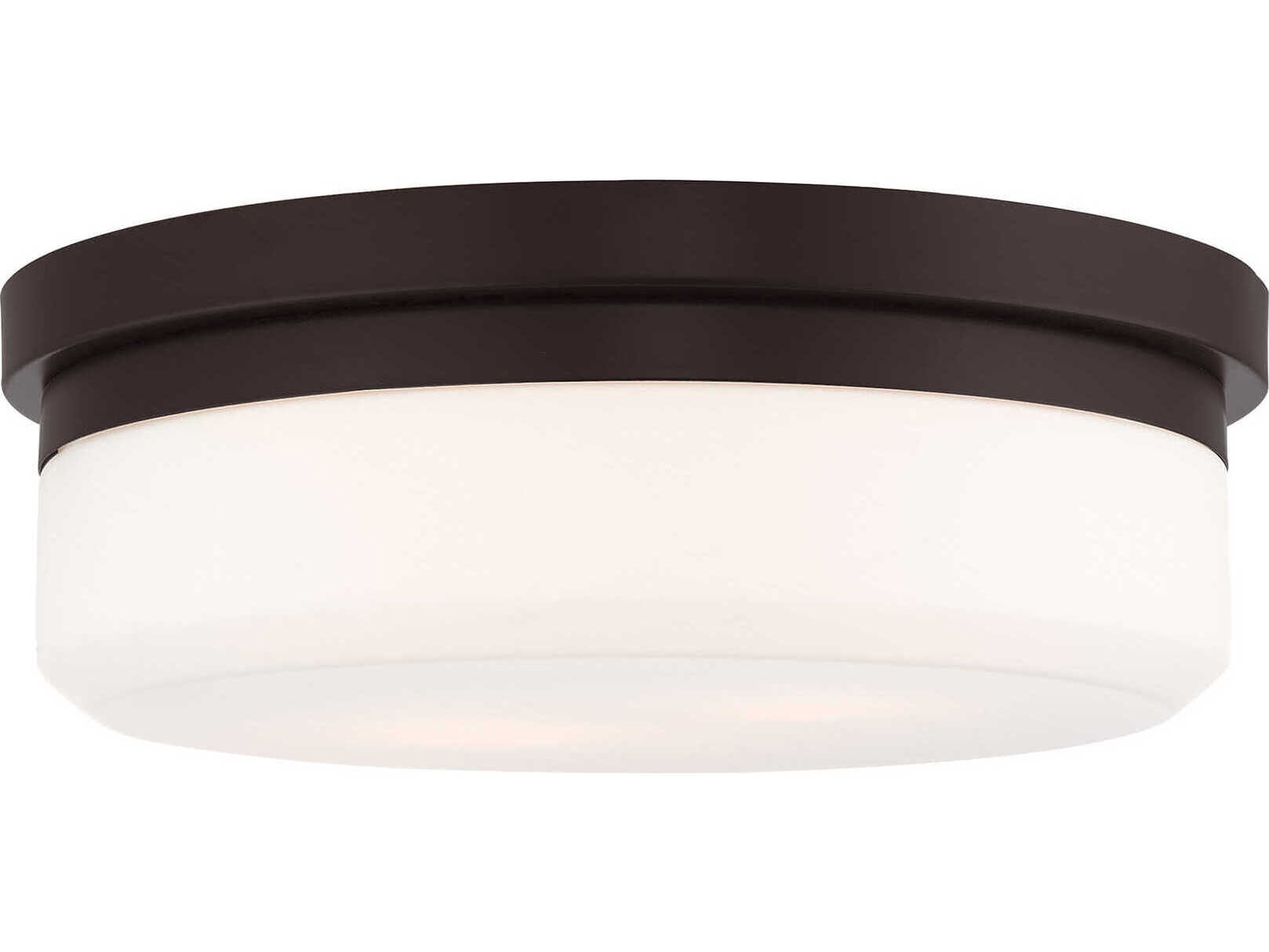 Livex Lighting Stratus 2-Light Bronze Glass Drum Flush Mount