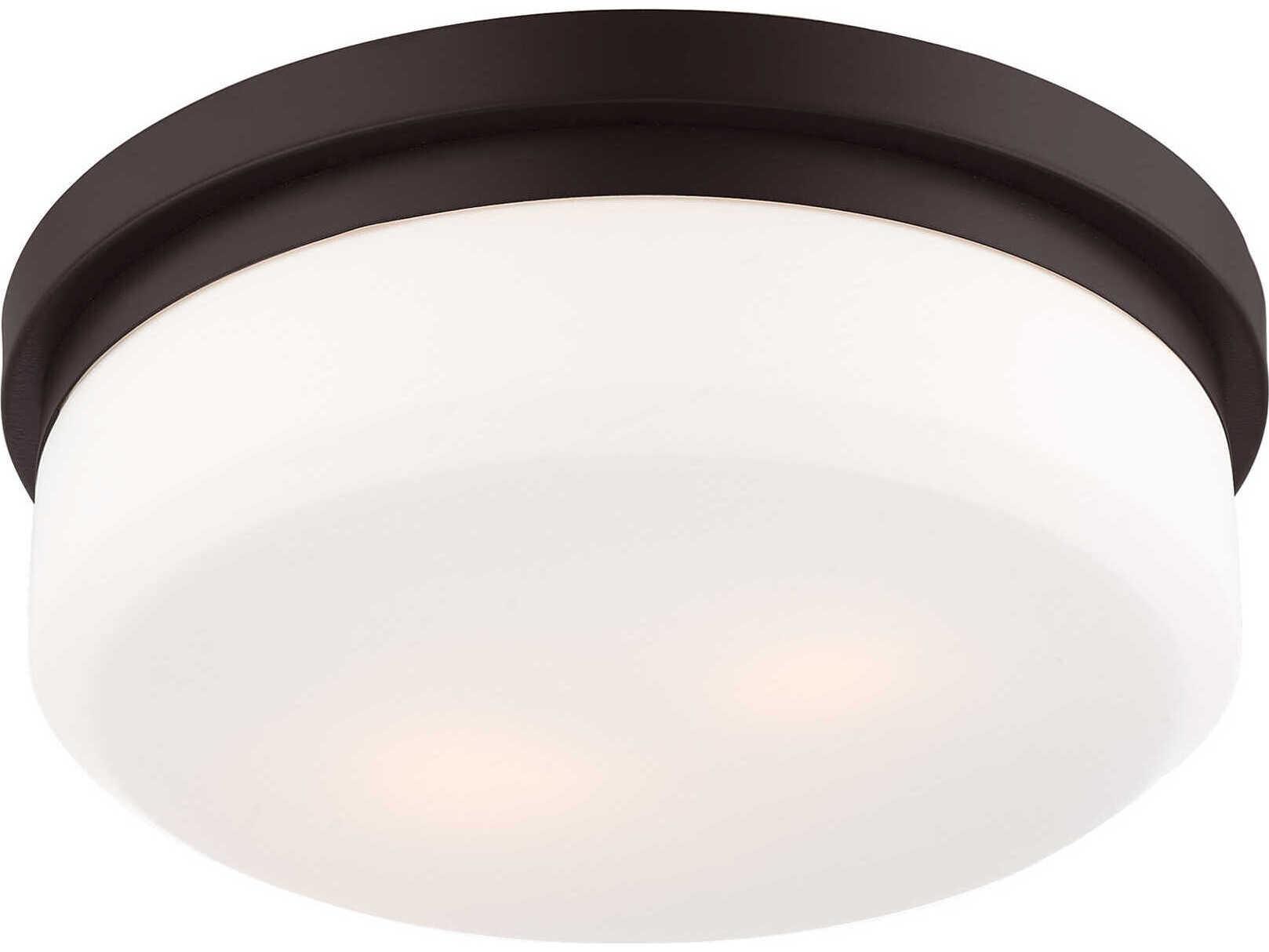 Livex Lighting Stratus 2-Light Bronze Glass Drum Flush Mount