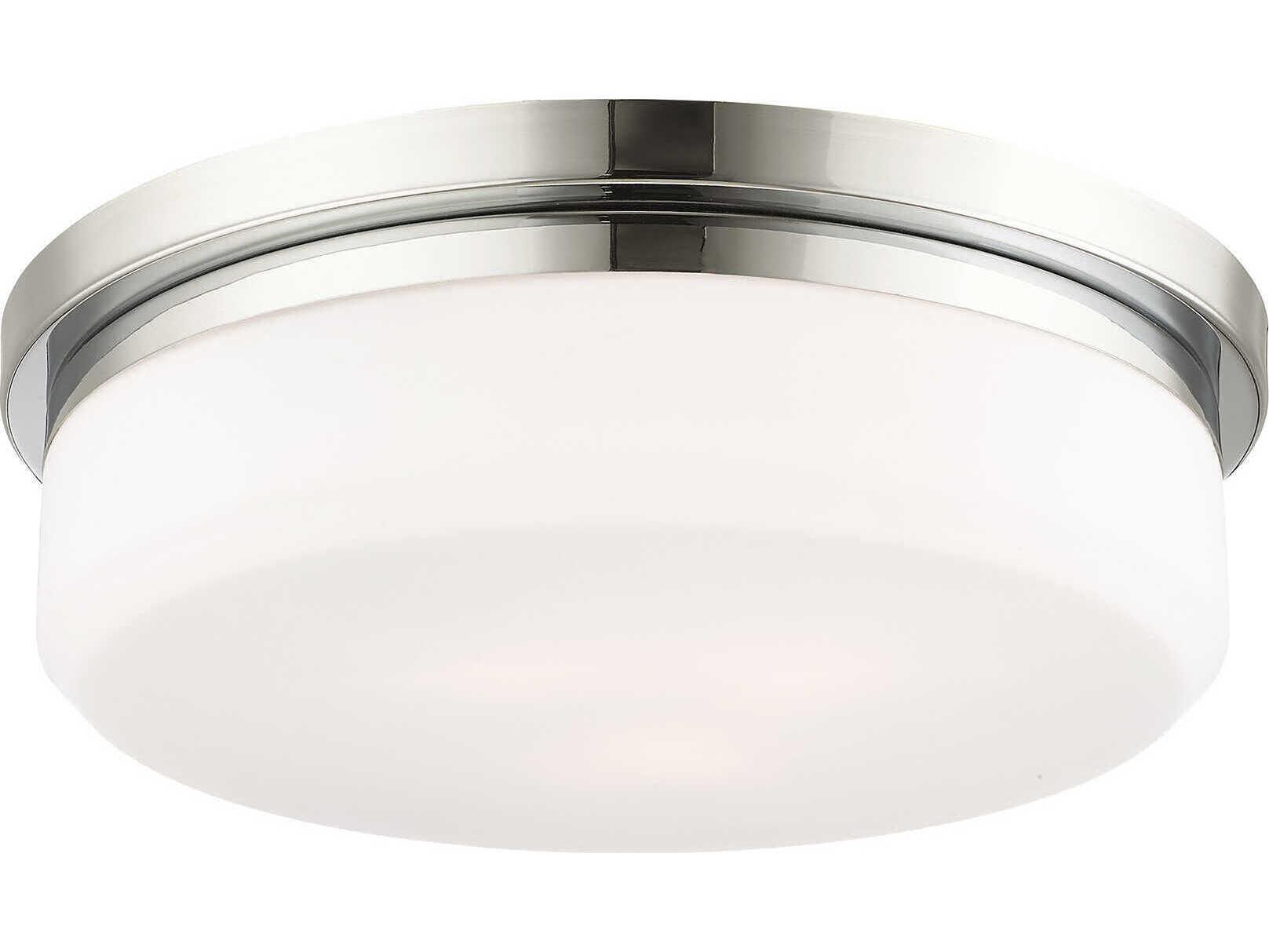 Livex Lighting Stratus 3-Light Polished Chrome White Glass Drum Flush Mount