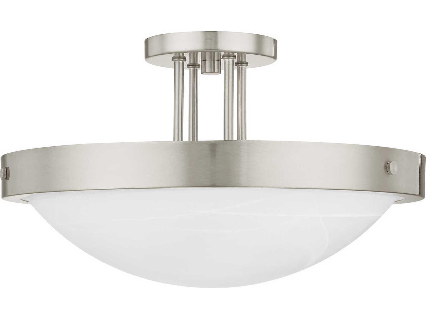 Livex Lighting New Brighton 3-Light Brushed Nickel Glass Bowl Semi Flush Mount